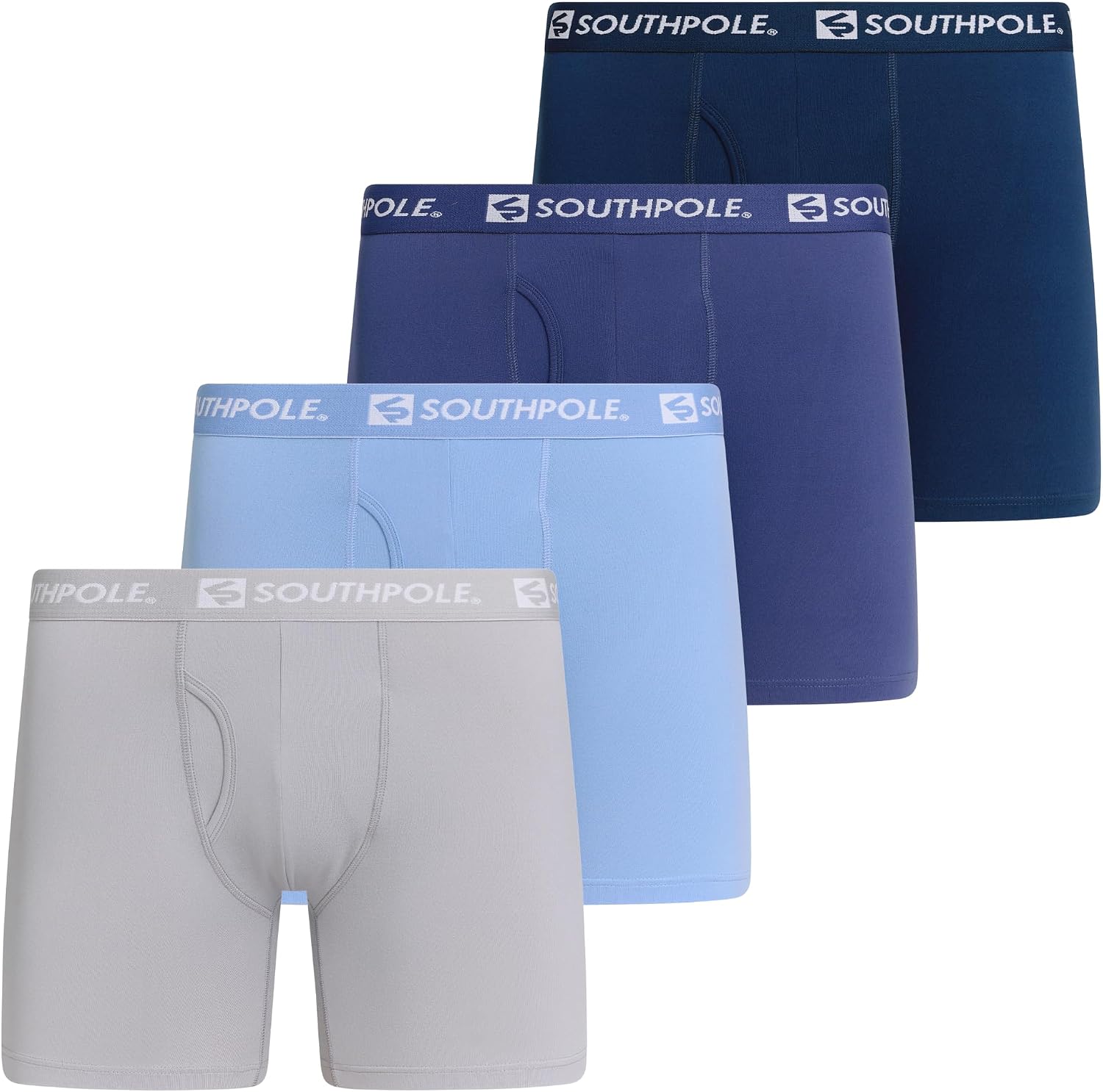 Southpole Boxer Briefs for Men Pack of 4 with 6" Inseam - Brushed Polyester Contour Pouch Athletic Moisture Wicking Underwear