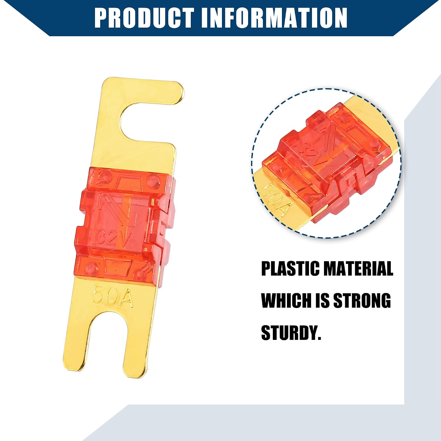 Mini ANL Fuses 50A / Audio CD Fuse for Car Motorcycle Boat/Durable Plastic Metal / 5 Pcs Gold Tone Red