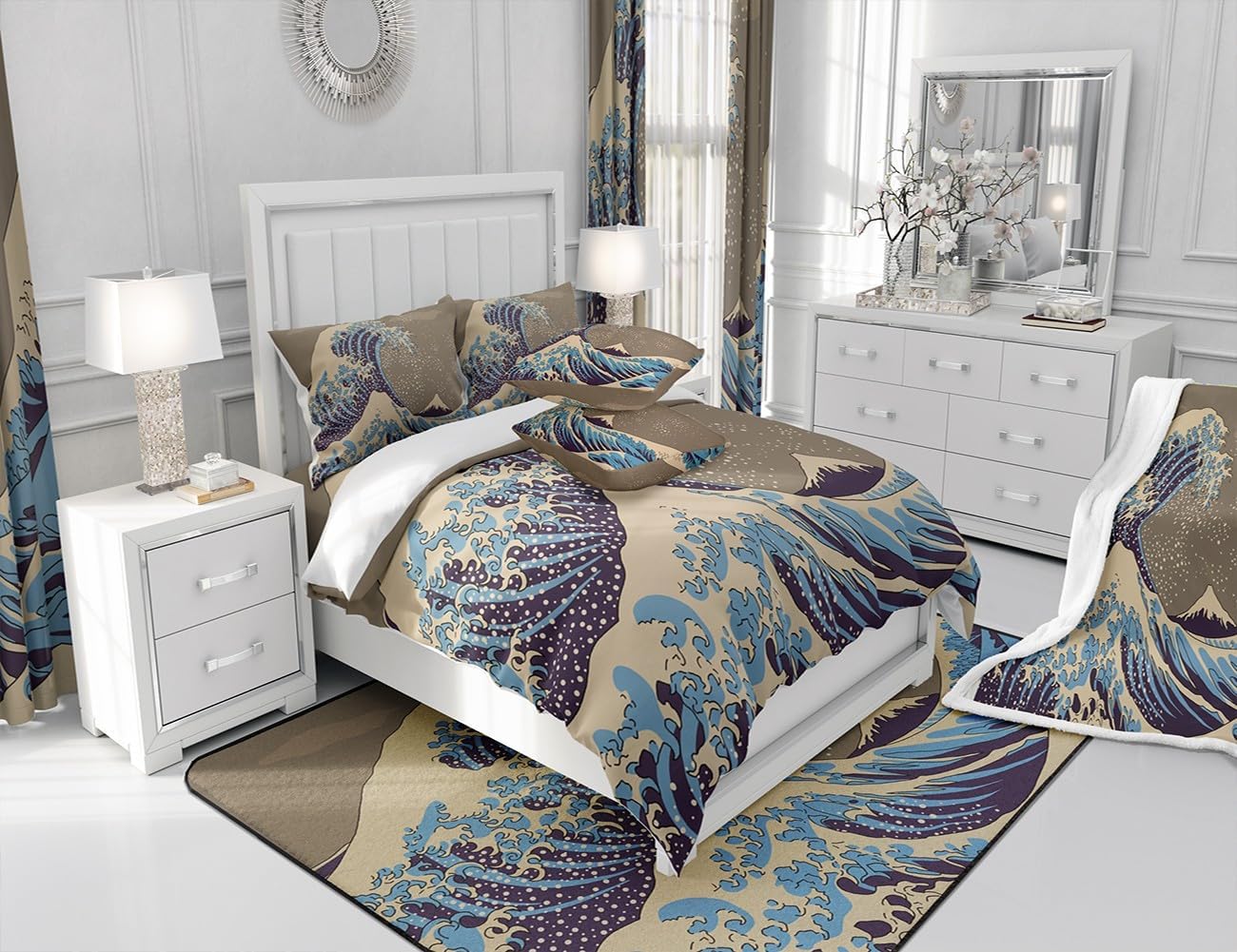 jejeloiu Japanese Ukiyoe Theme Door Curtain for Doorway Privacy 42"x80" Ocean Wave Hokusai Pattern Closet Door Cover Curtain for Bedroom Living Room Japanese-Style Exotic