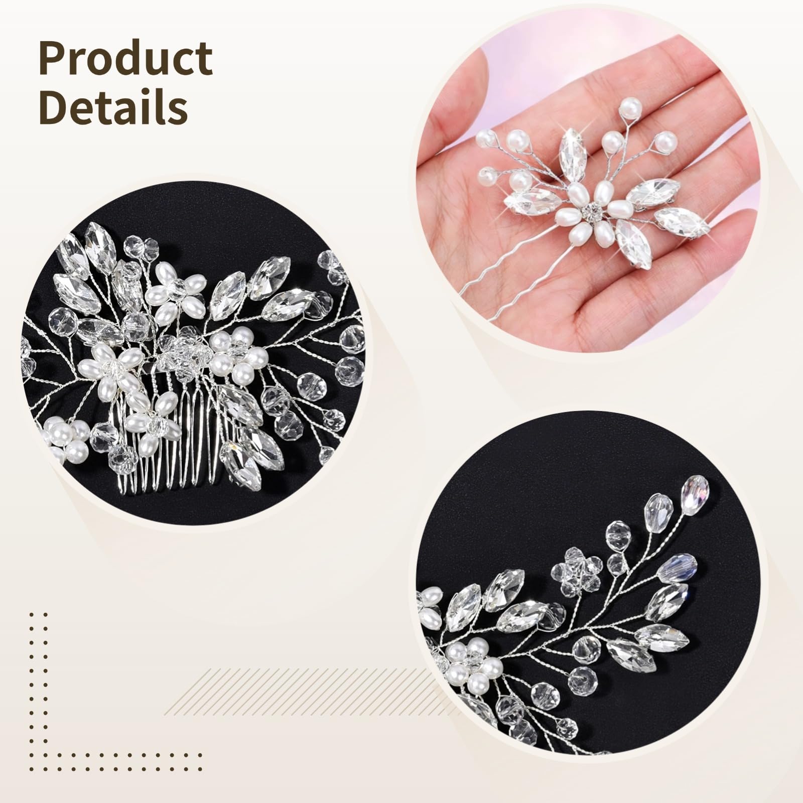Lot de 10 peignes à cheveux de mariée, 5 dorés et 5 argentés pour mariage, set de pics cheveux perles et cristal pour mariées, accessoires cheveux raffinés pour mariage et cérémonie