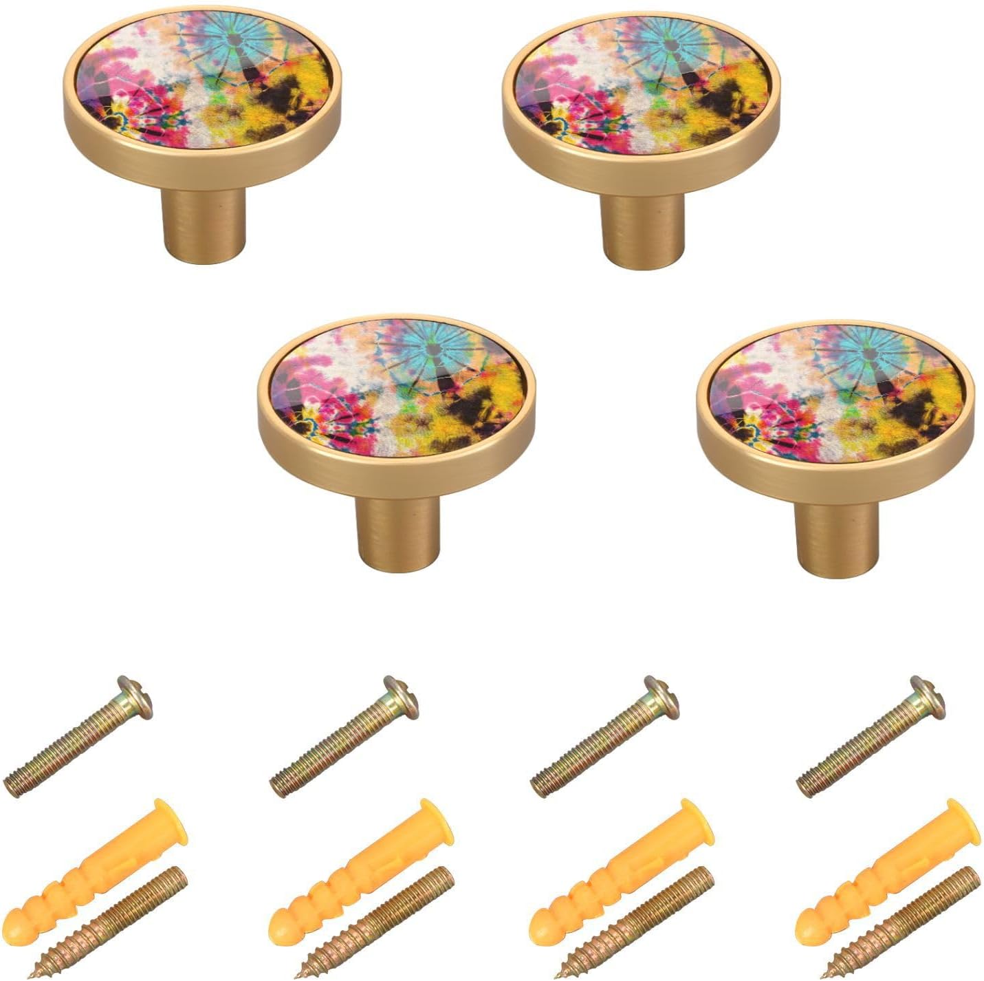 DEHOZO Drawer Knobs Tie Dye Rainbow Art Kitchen Knobs Door