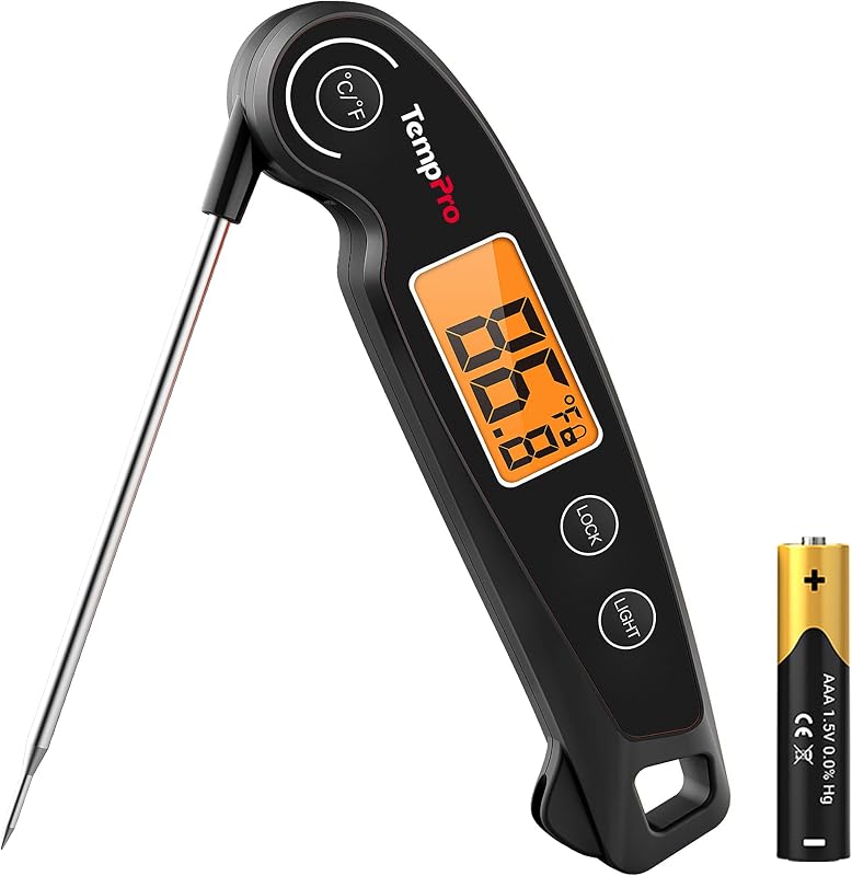 TempSwift 1 SEC Instant Read Meat Thermometer for Cooking | 100% Waterproof Digital Food Thermometer with Large Backlit LCD, Kitchen Thermometer for Grilling, Smoking & Candy Making