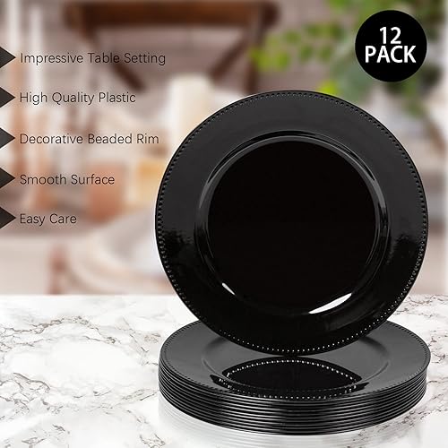 Miniatura 48 de MAONAME Juego de 6 platos de carga dorados de 13 pulgadas, cargador redondo para platos llanos, cargadores de platos con borde de cuentas