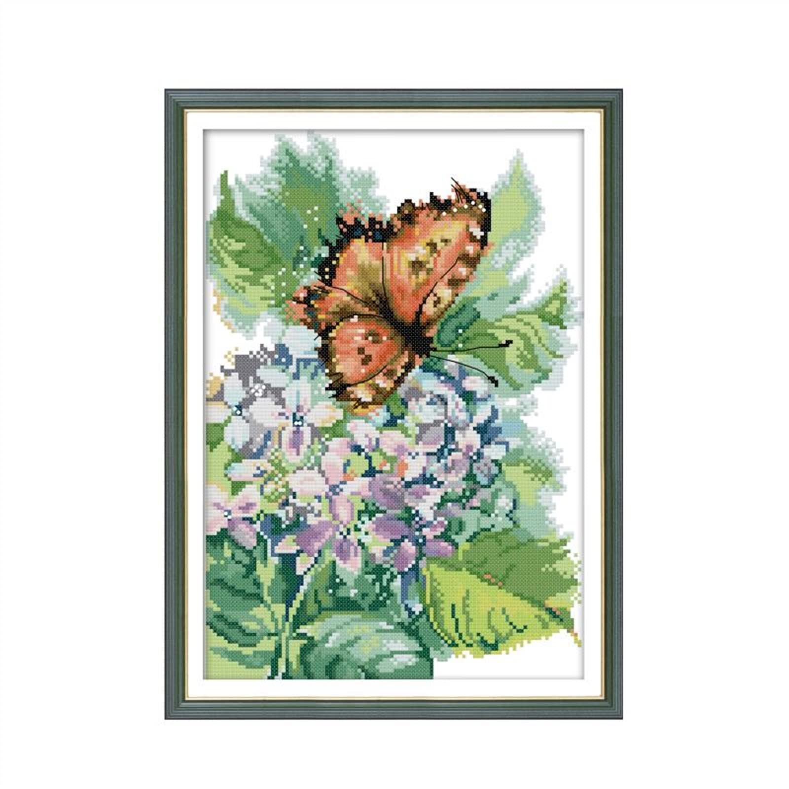 Point de Croix Hortensia et Papillon 11ct Loisirs Créatifs Couture Toile Vierge