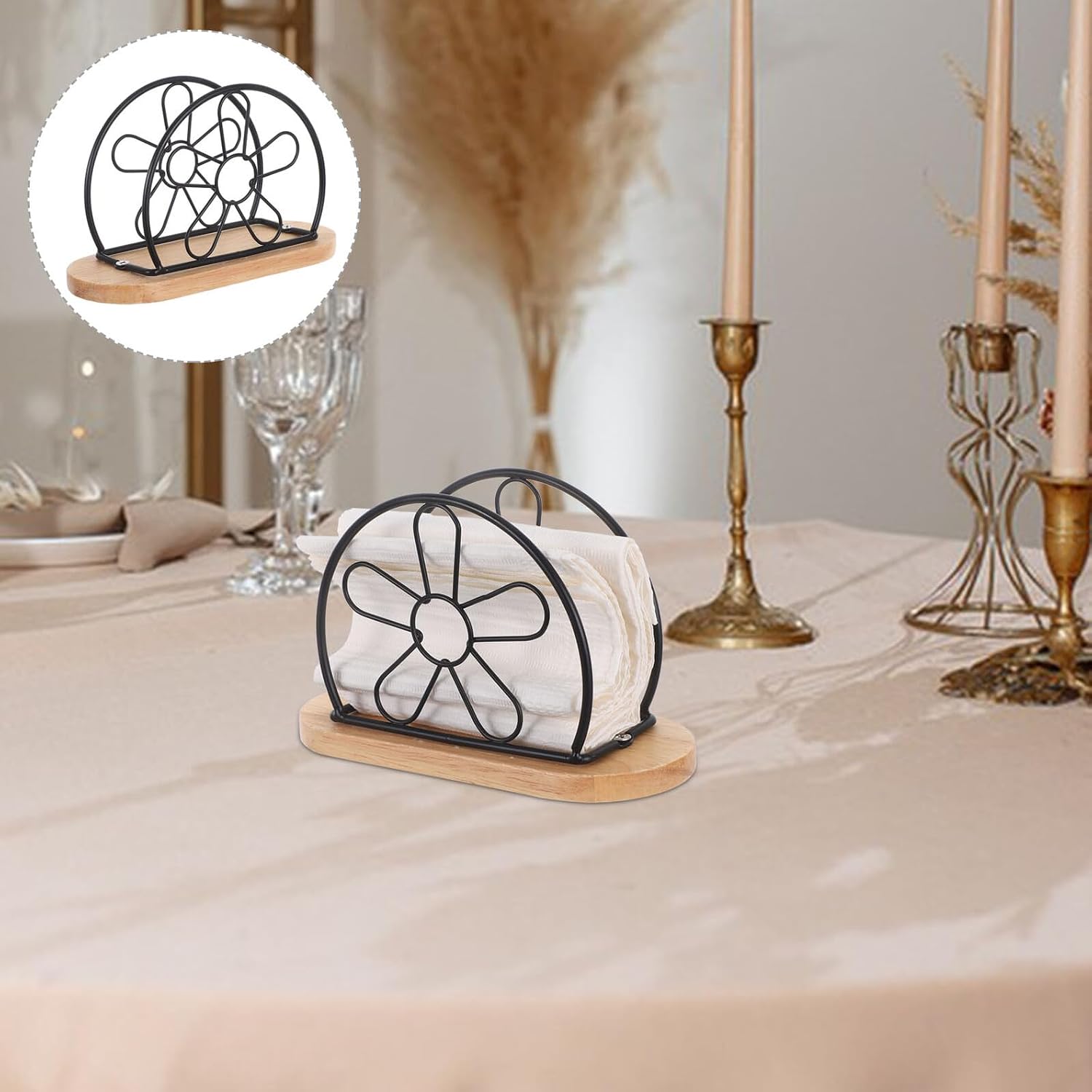 LABRIMP 4pcs Stainless Steel Flower Napkin Dispenser Set, Standing Metal Napkin Holder for Restaurant, Hotel, Coffee Shop, and Home Dining Table, Retro Tabletop Tissue Organizer