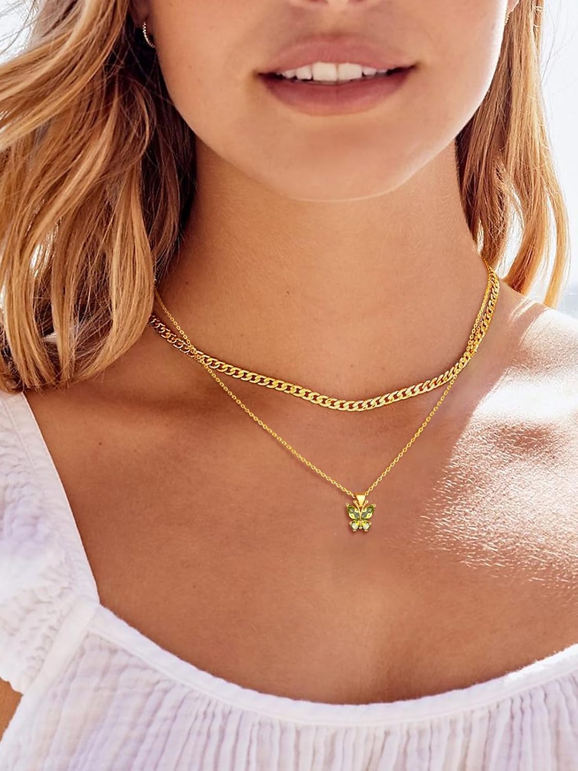 FindChic Dainty Butterfly Necklace with Birthstones Gold Plated Pendant 16'' Chain Birthday Jewelry Gift for Girlfriend Mom Daughter, with Gift Box - Image 3