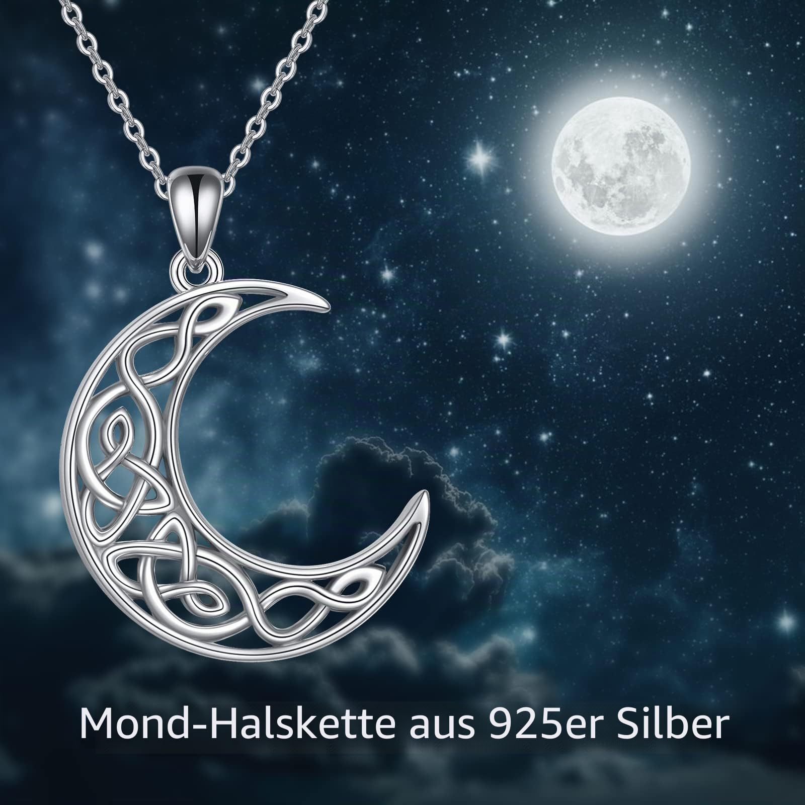 VONALA Keltischer Knoten Mond Halskette 925 Sterling Silber Mond Anhänger Kette Irland Schmuck Geschenke für Damen Mädchen