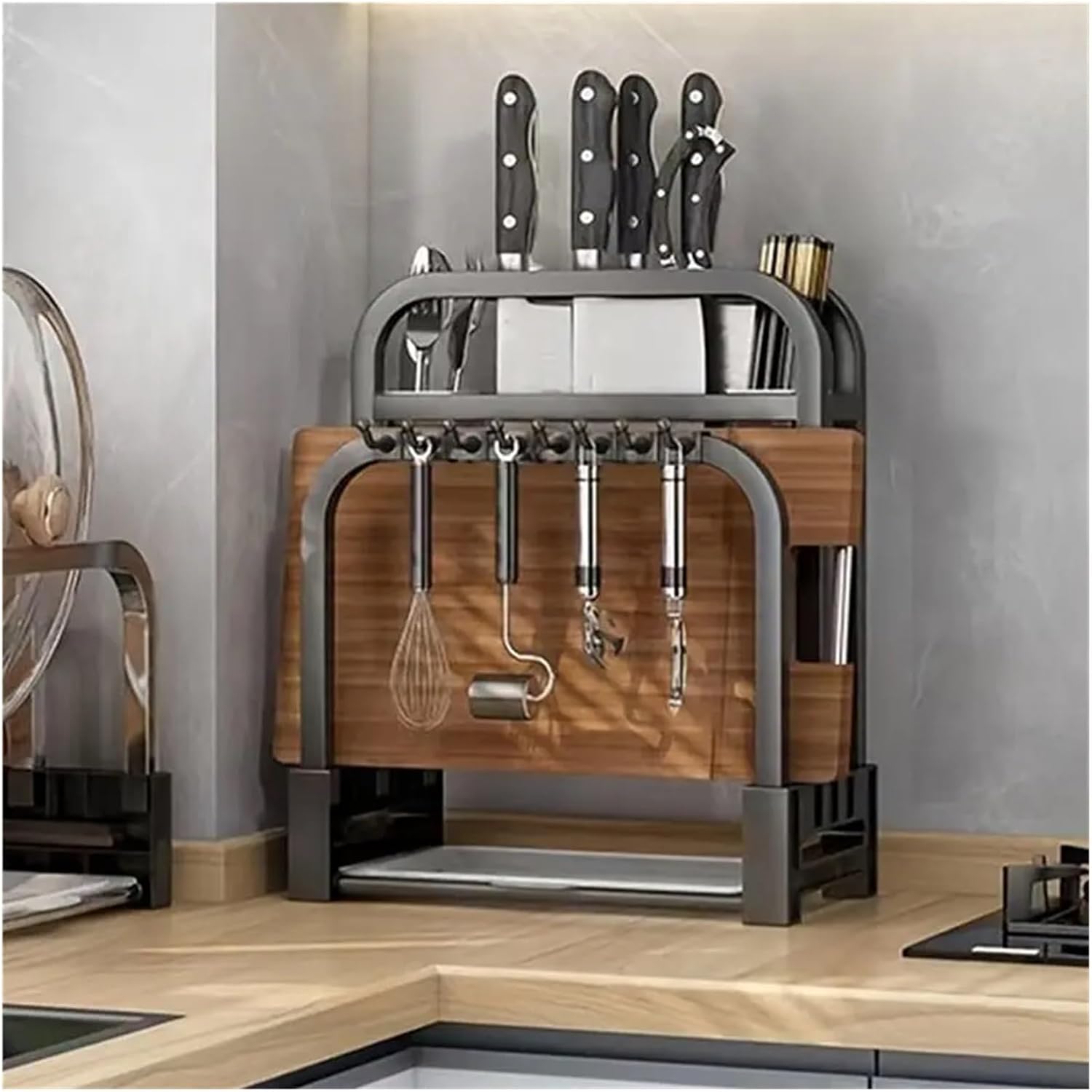 Countertop Cutting Board Rack Integrated Knife Holder 1Pc Stainless Steel Kitchen Home Storage