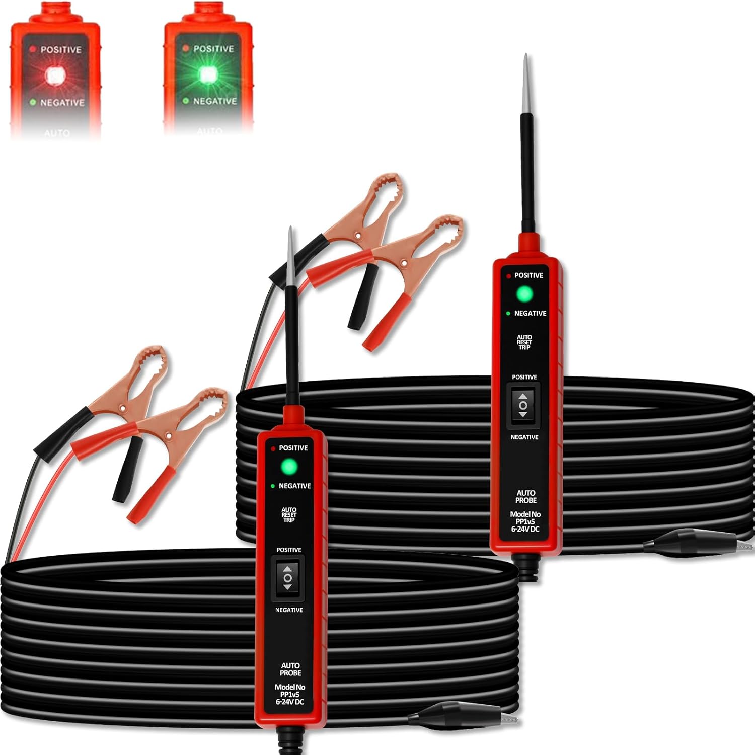 2 PCS Automotive Circuit Tester 6V-24V DC Test Light 12v Power Circuit Probe Tester Portable Short Finder Buzzer Alarm Overload Protection Polarity Identify with LED Light 13.5FT Cable