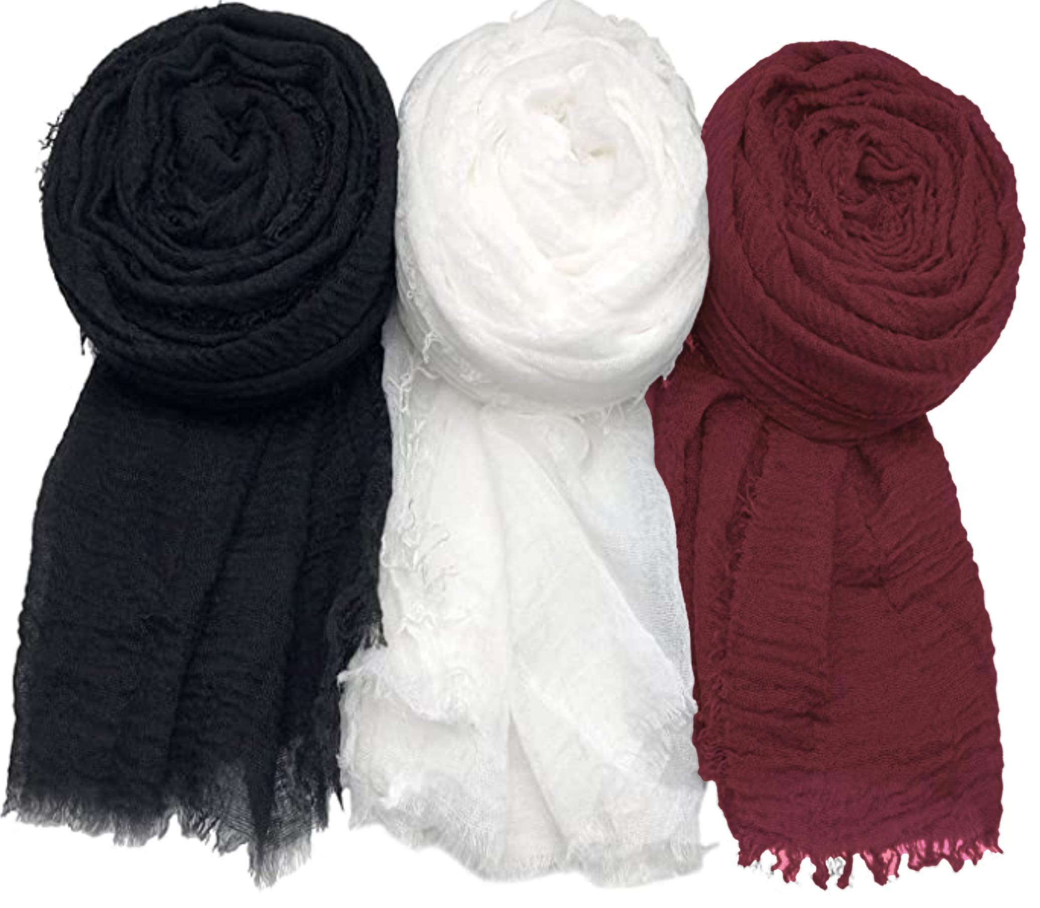 Pack of 3 Scarf Shawl for All Season Wrap Head Scarves (Pack of Black, White & Maroon, 3)