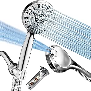 High Pressure 8-Mode Handheld Shower Head – Anti-Clog Nozzles With Stainless Steel Hose – Adjustable Bracket For Powerful Shower Or Pet Bath