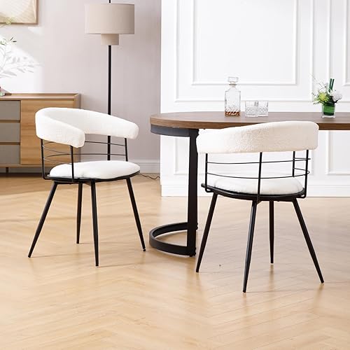 Miniatura 7 de DUOMAY Juego de 2 sillas de comedor modernas de sherpa, sillas de cocina tapizadas con patas de metal negro, sillas laterales con respaldo abierto,
