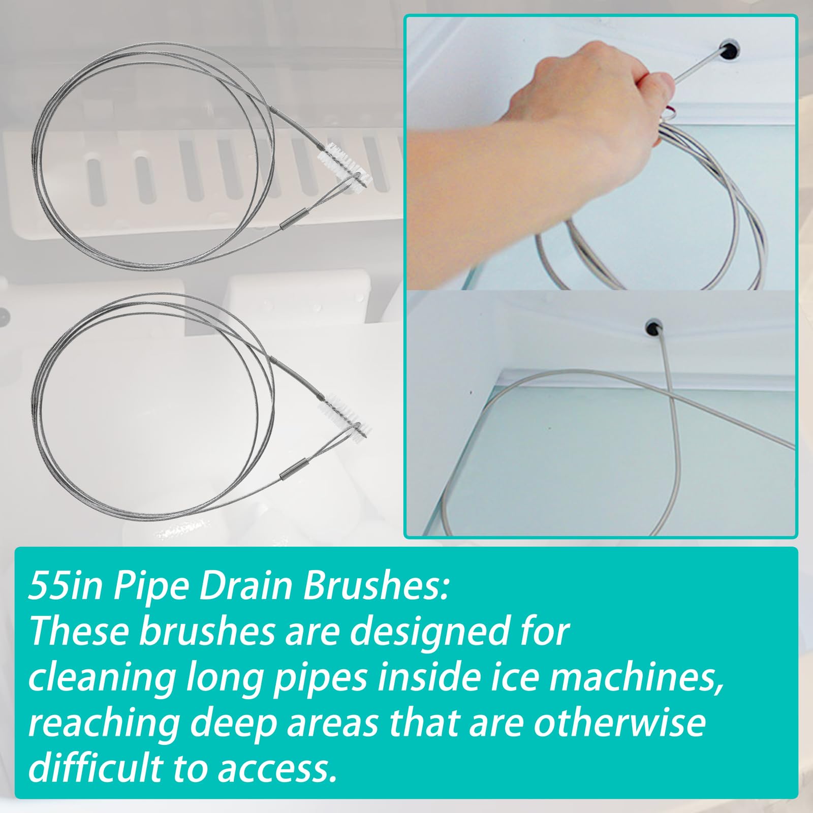 10 Pcs Ice Machine Cleaning Brush Kit, Ice Maker Cleaner Tools Set-2 Extra Long Pipe Drain Cleaners Brush, 9 Small Crevice Cleaning Brushes for Cleaning Ice Machine Crevice in Tight Spaces