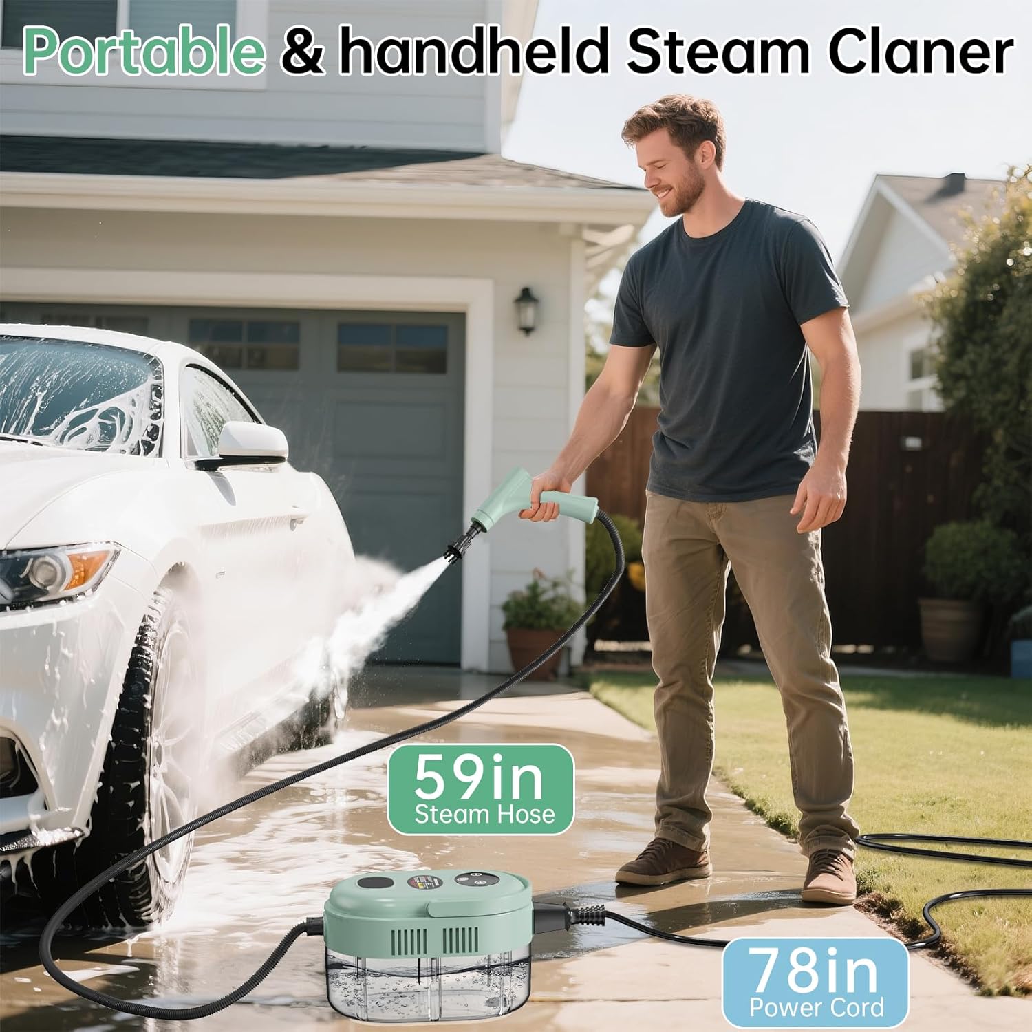 Handheld Steam Cleaner for Home, 1.59QT Tank, 6 Adjustable Modes, High Pressure Steam Cleaner for Car Detailing, Steamer for Cleaning Bed Bugs, Couch, Furniture, Kitchen