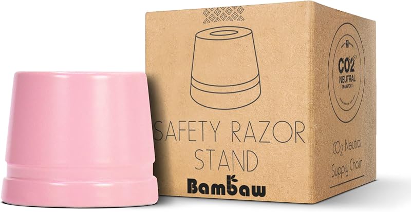 Suporte rosa para aparelho de barbear Bambaw de metal, com base redonda, 1 unidade