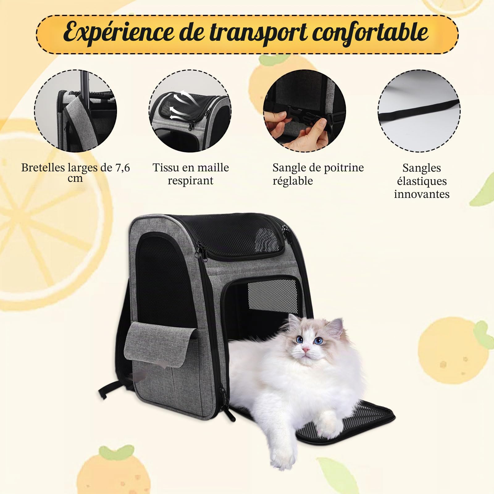 Sac à dos chat transport, transport chat, roues de transport, sac à dos pour chiens avec roues, convient pour chiens et chats jusqu'à 15 kg, idéal pour les promenades, les voyages et les visites chez