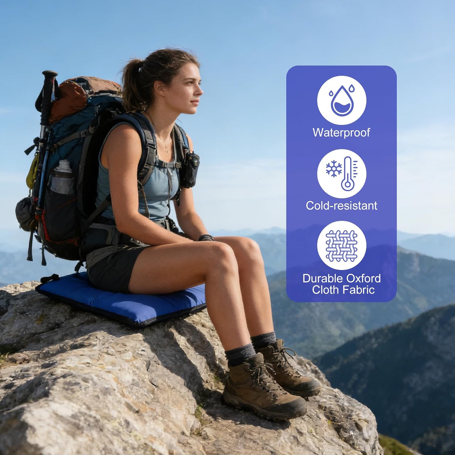 4Pcs Foldable Oxford Outdoor Seat Cushions, Portable Sitting Pad with 4 Storage Bags, Waterproof & Insulated Sit Mat Hiking Pad for Hiking Picnic Travel, Garden Outdoor