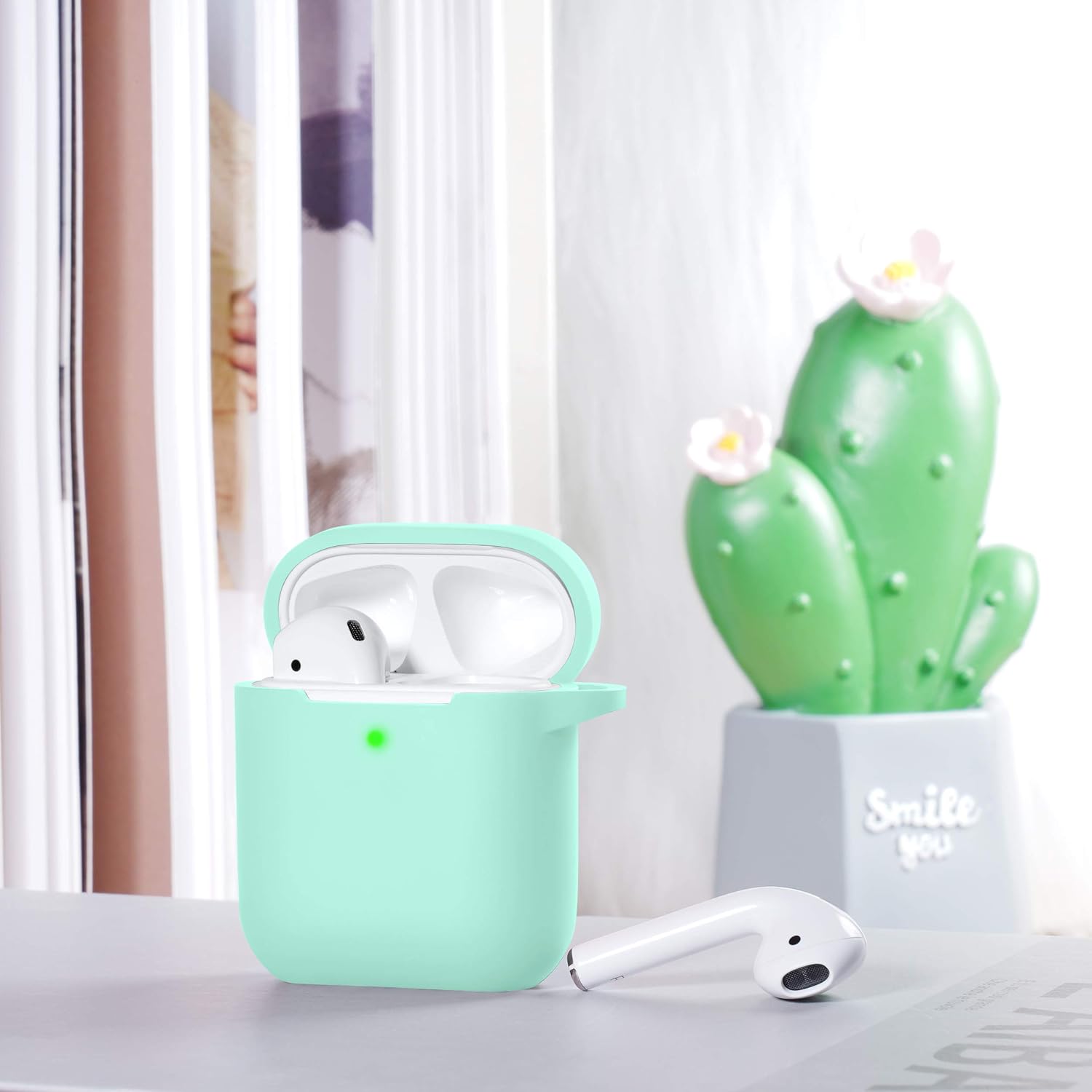 Laffav AirPods Case Cover Silicone Protective Case Skin Compatible for Apple AirPods 2 & 1 (Front LED Visible), 2 Pack, Turquoise and Mintgreen