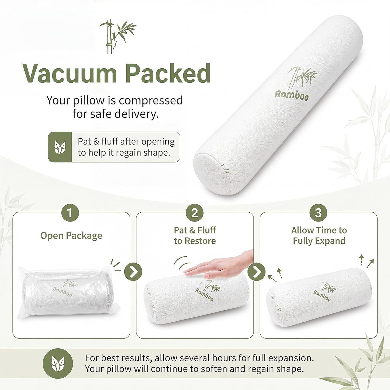 Fuutreo Bamboo Cooling Body Pillow 47x7.87 in, Long Round Bolster Pillow | removable zip cover, soft hugging support, side sleeper aid, knee hip comfort, back rest, bed sofa lounging, breathable feel