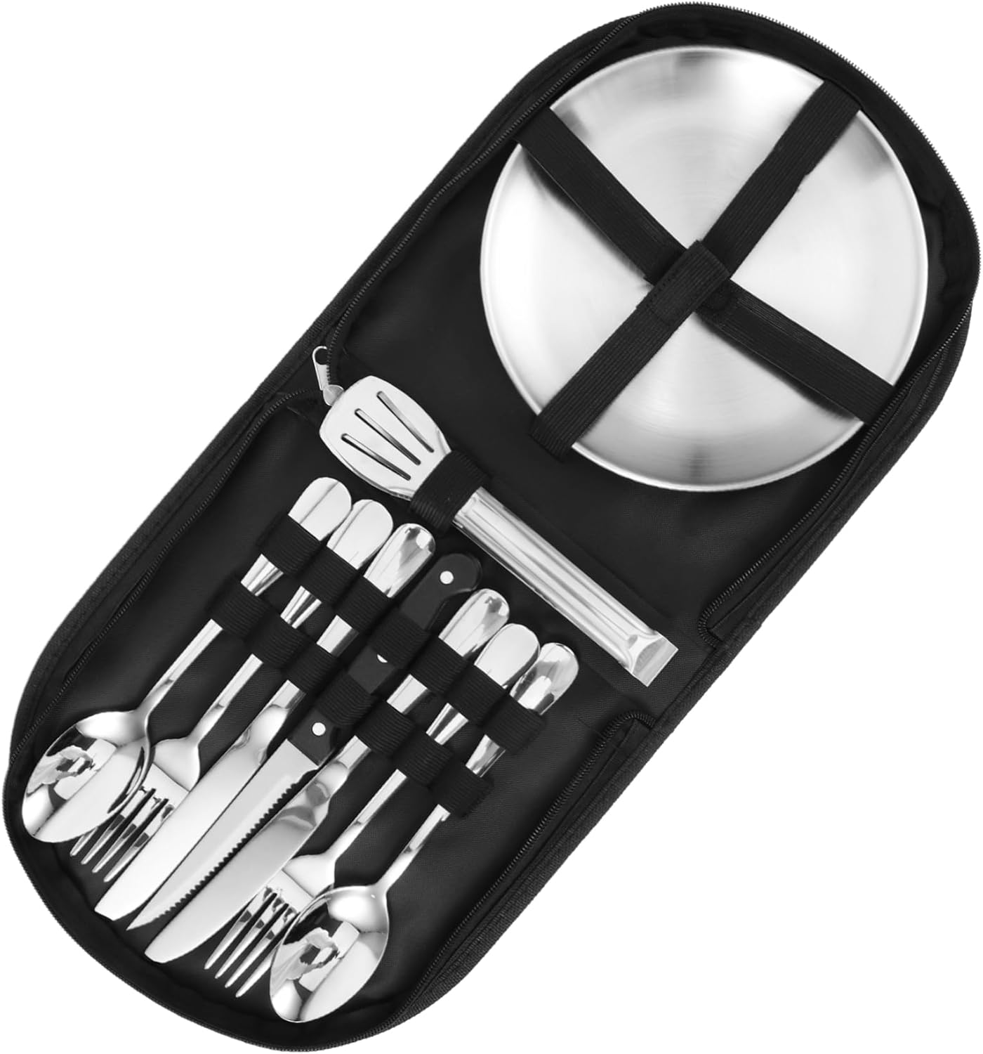 Matte Silverware Set Travel Cutlery Kit Portable Camping Utensil Set Storage Bag Modern for Outdoor Hiking and Picnics