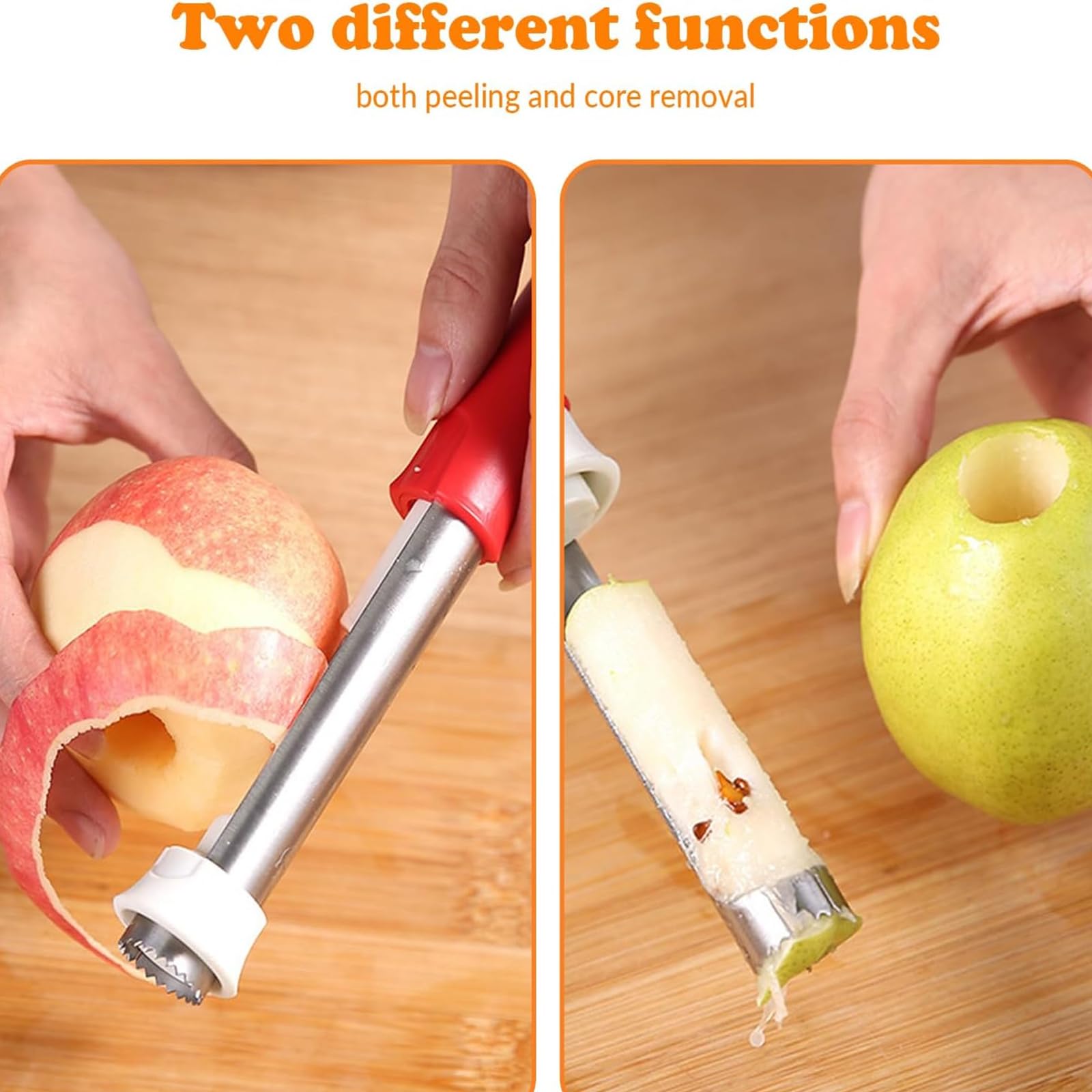 Vide-pomme 2 En 1 Avec éplucheur - Acier Inoxydable, Lame Dentelée 5 Cm, Poignée Ergonomique, Multifonction