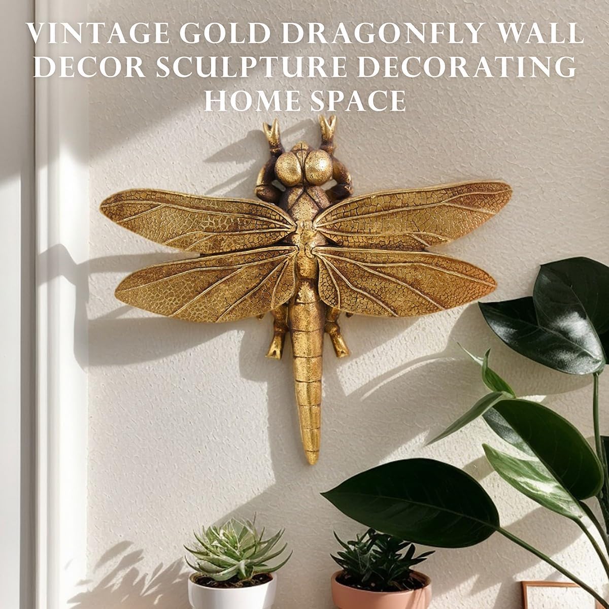 Gold Dragonfly Wall Art Vintage Dragon Fly Wall Decor 3D Resin Insect Wall Mounted Sculpture Hanging Decoration for Living Room Bedroom Bathroom Kitchen Home Cottage Farmhouse Décor Housewarming Gifts