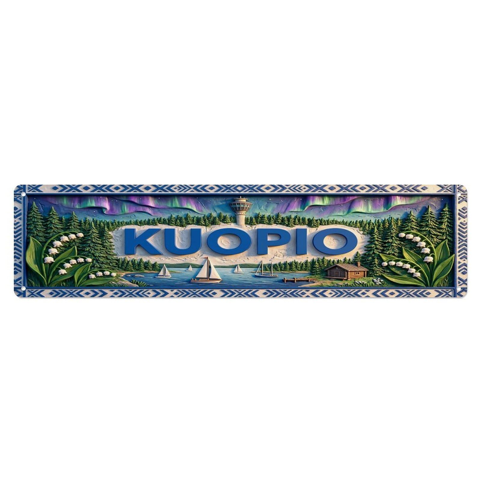 Gead 4X16inch Style Vintage Kuopio Finland Flag Pattern Metal Tin Sign