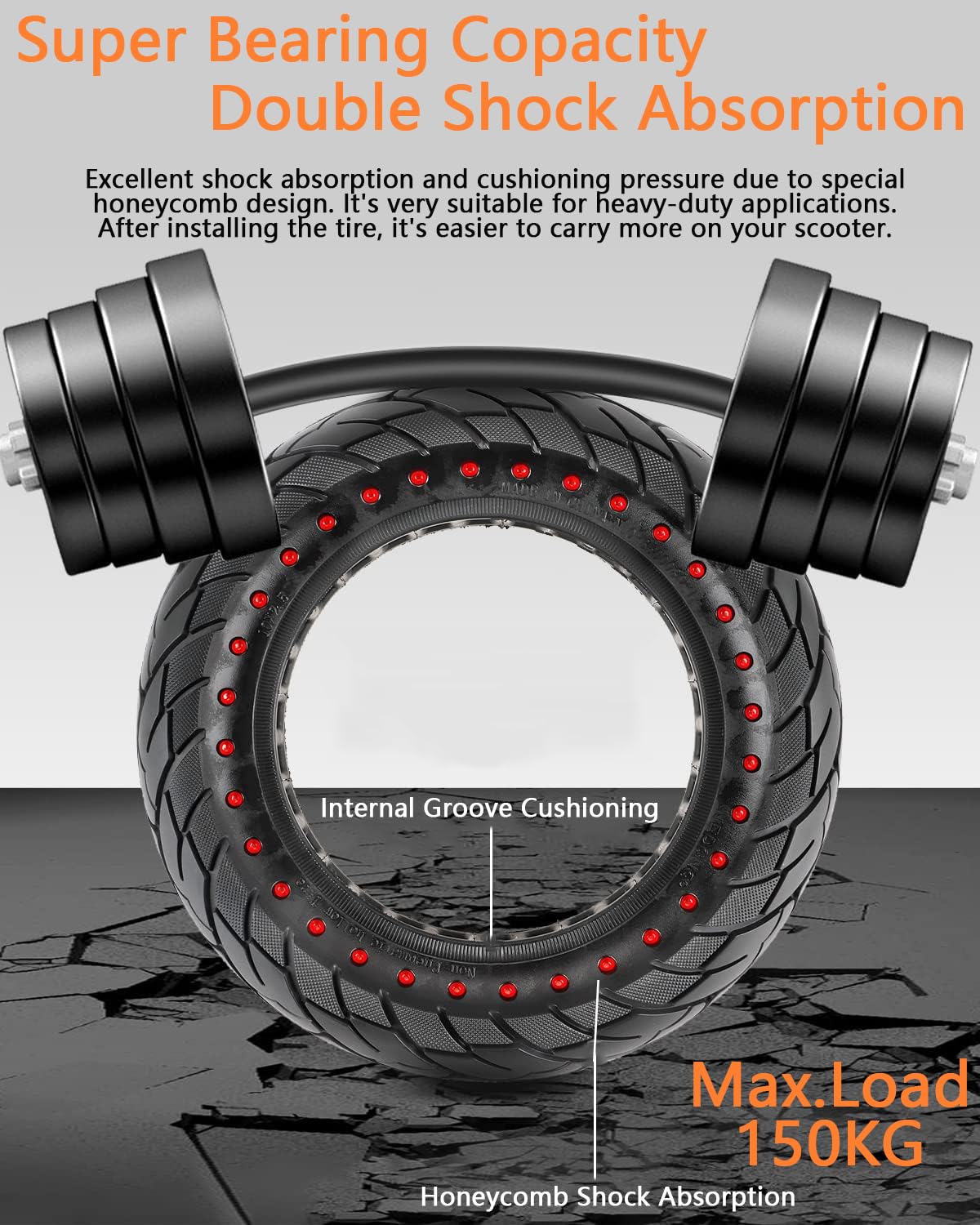 VOLOHAS 60/70-6.5 Solid Rubber Tyres 10 x 2.5 for Segway Ninebot Max G30 / G30E / G30LP Electric Scooter Front or Rear Honeycomb Tyres Anti-Slip Puncture Proof (Red Dot 2 PCS) - Image 4