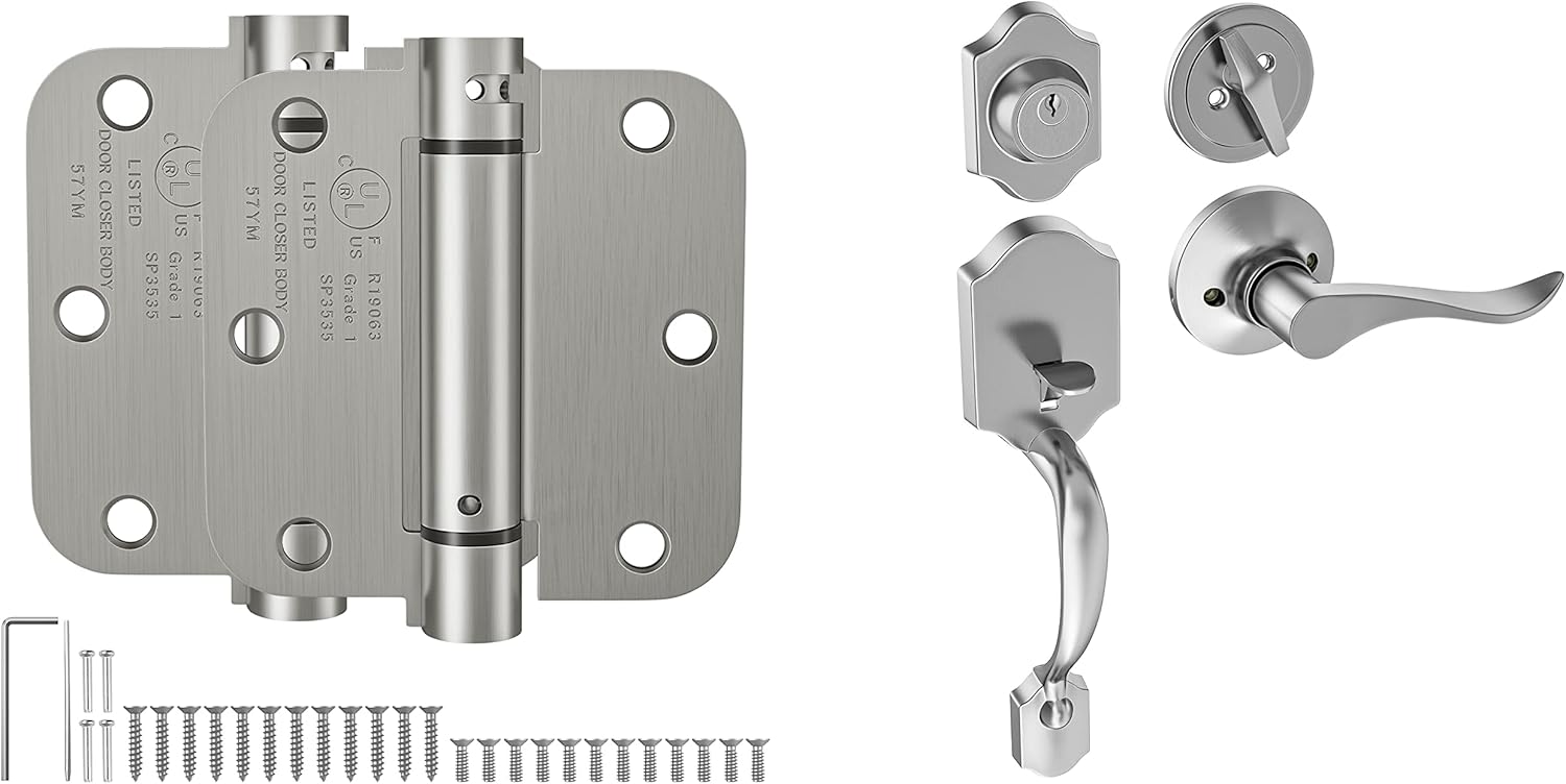 HOSOM Self Closing Door Hinge 3.5 Inch Brushed Nickel 4 Pack Bundle