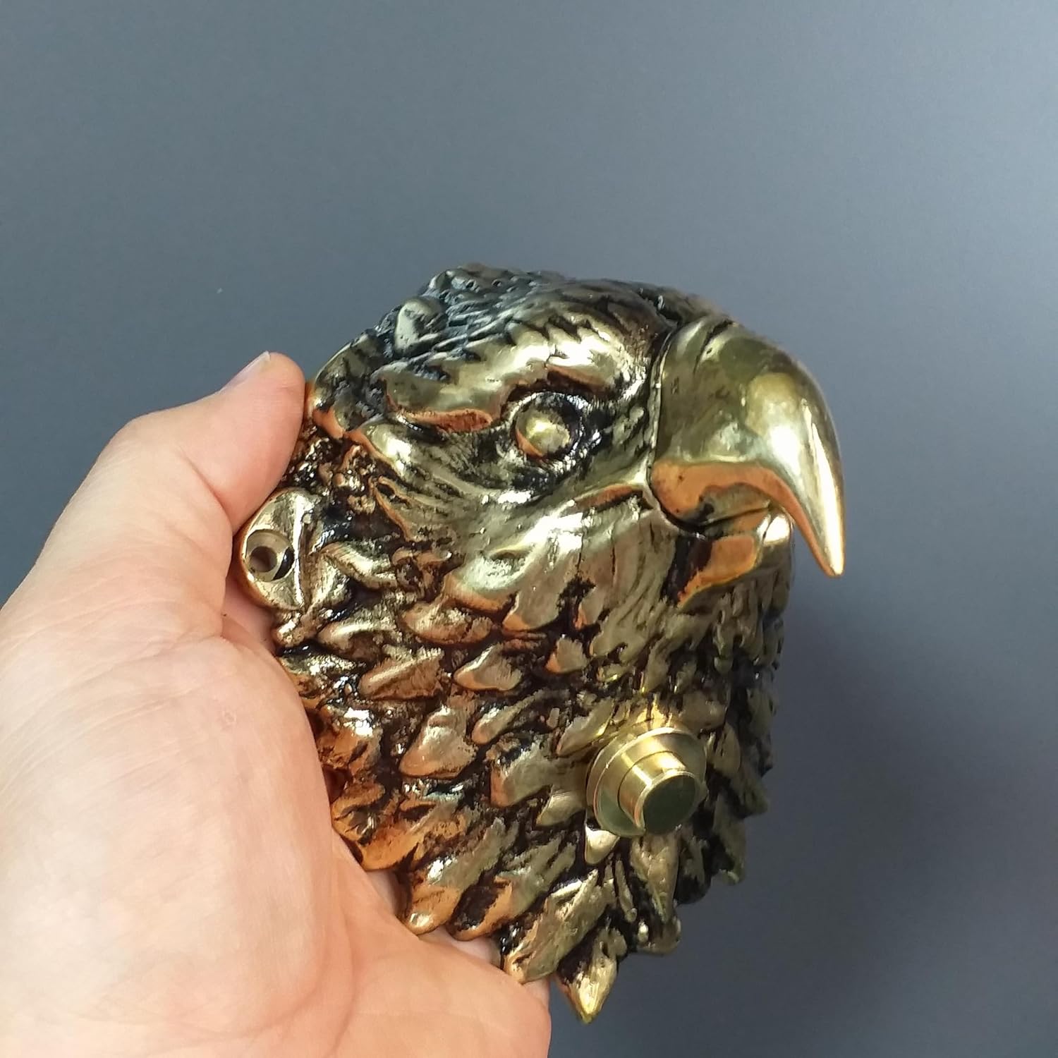Brass Eagle Head Doorbell Button,Wired Wall-Mounted Door Bell Push Button,Vintage Antique Style Decorative Entry Hardware (Antique Brass)