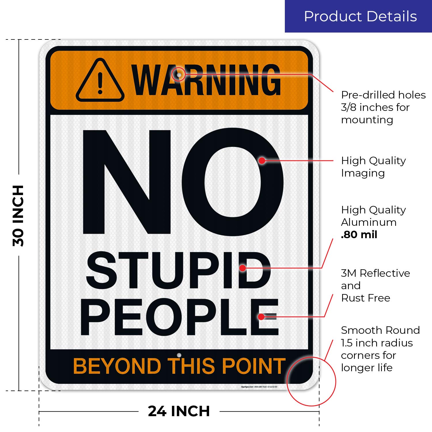 No Stupid People Beyond This Point Sign, Funny Bar Garage Home Decor, 24x30 Inches, 3M EGP Reflective .080 Aluminum, Fade Resistant, Indoor/Outdoor Use, Made in USA