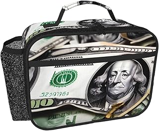 Insulated Lunch Bag for Women Men,Banknote Patterns Print Cooler Tote Lunch Box for Work Office,Thermal Meal Prep Container with Pockets
