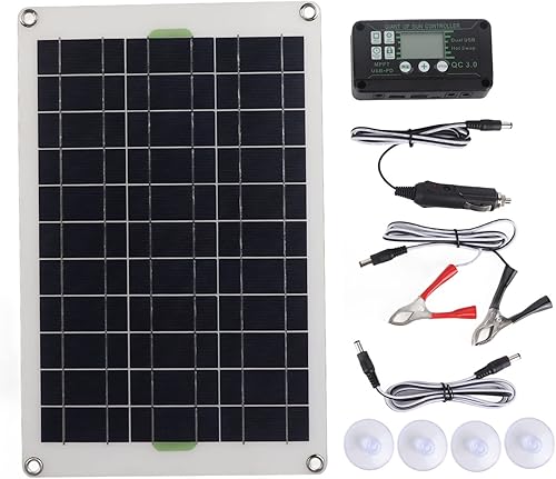Miniatura 1 de Kit de controlador solar y panel solar MPPT de 30 A, cargador de panel solar de 12 V, 24 V, 50 W, cargador de batería para caravana, remolque,