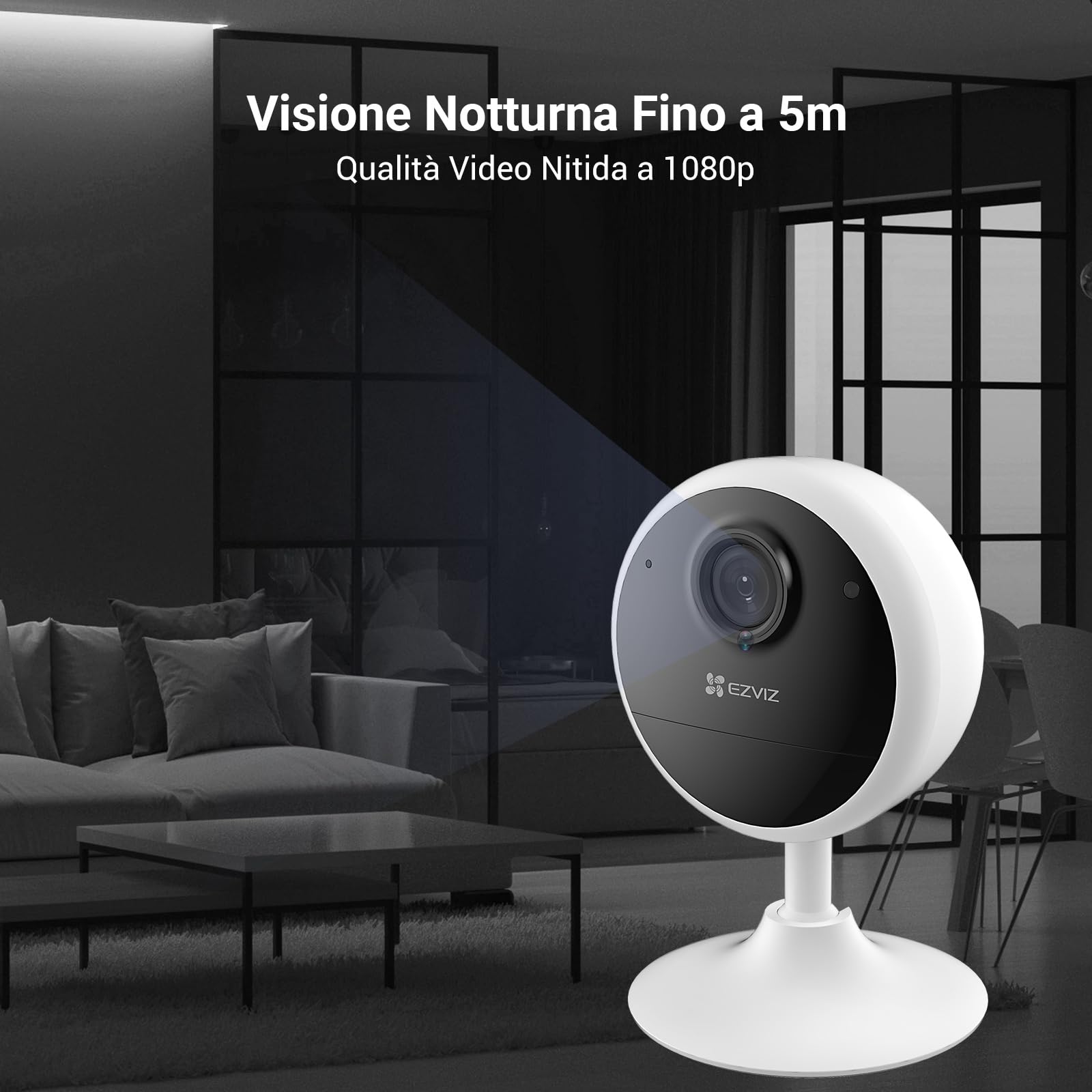 EZVIZ Telecamera di sorveglianza WiFi interna con batteria, Camera di sicurezza IP 1080P, Rilevamento di persone, Audio bidirezionale, Supporto di schede fino a 512GB, Compatibile con Alexa, CB1