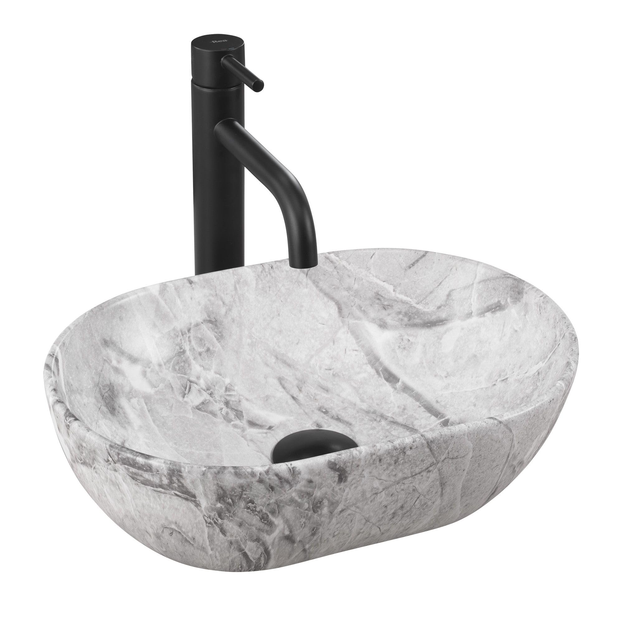 Rea Lavabo de cerámica sobre encimera Amelia Mini Oval Light Grey, Diseño elegante para baños modernos - 38X26X12CM