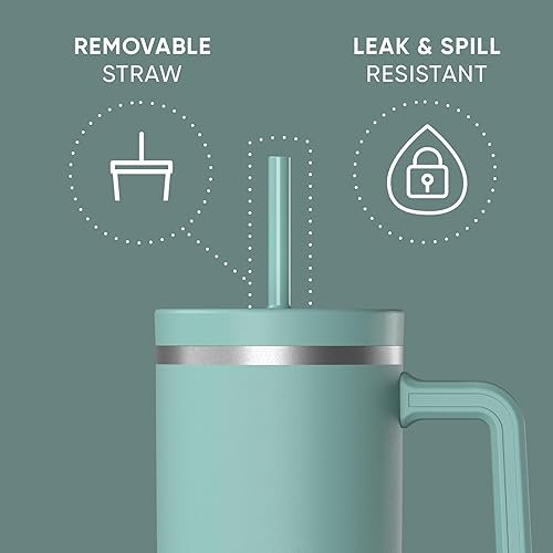 Miniatura 4 de Hydrapeak Voyager - Vaso de 40 onzas con asa y tapa con pajilla vasos aislados de acero inoxidable taza de viaje para bebidas calientes y frías taza