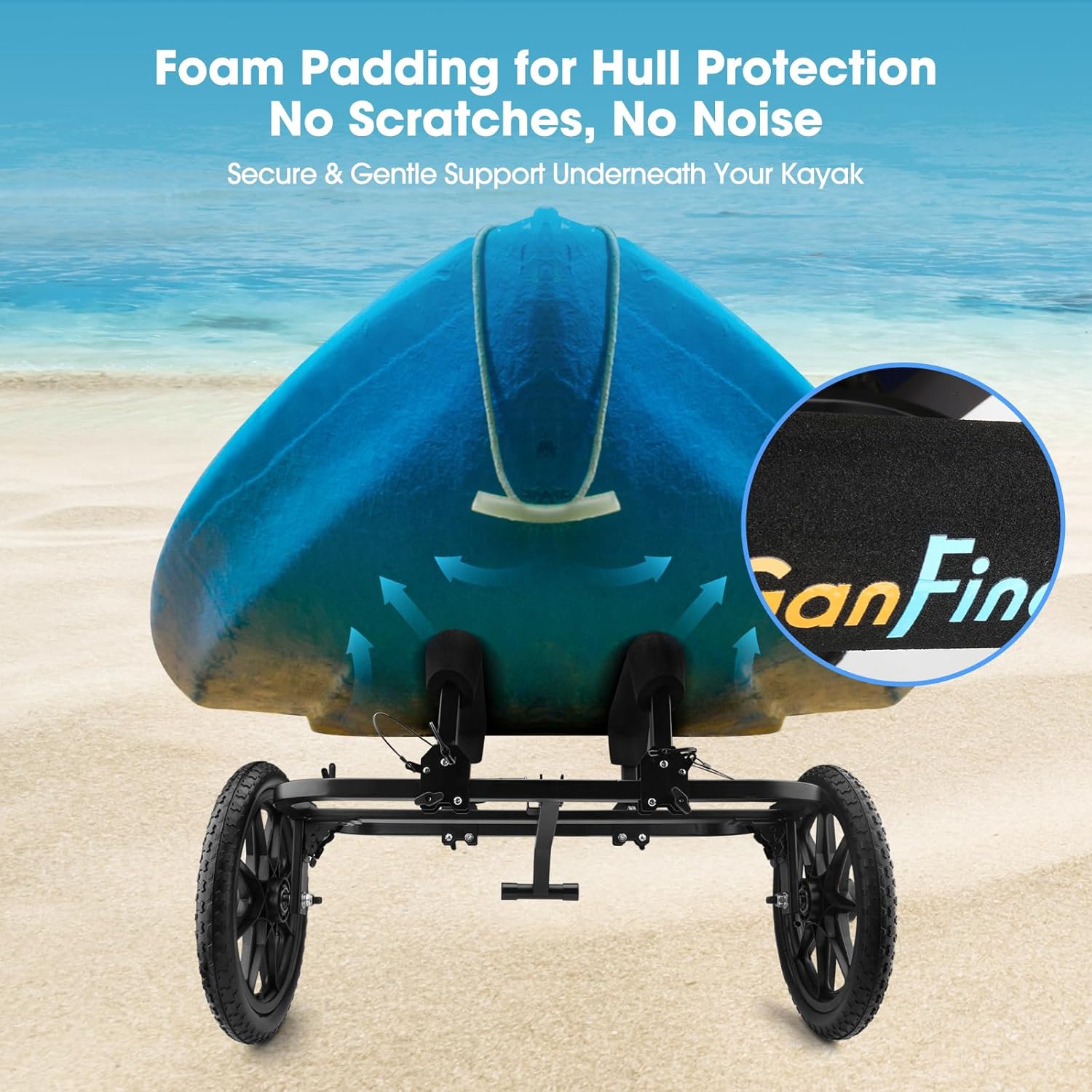 GanFindX Kayak Cart Canoe Trolley Carrier Kayak Accessories Transport Dolly with Solid Foam Wheels Upright Crossbar Heavy Duty Design