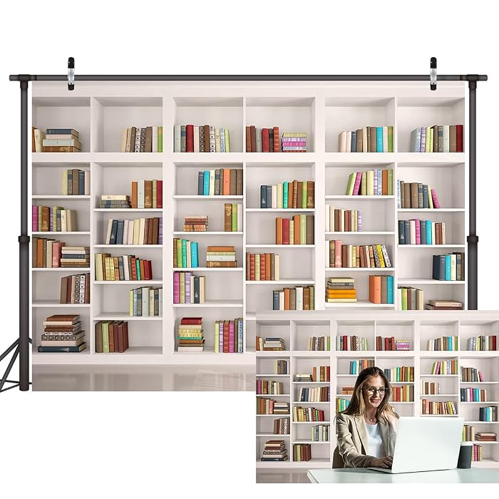 Buy LYWYGG 7X5FT Bookshelf Backdrop Bookcase Backdrops Library Backdrop ...