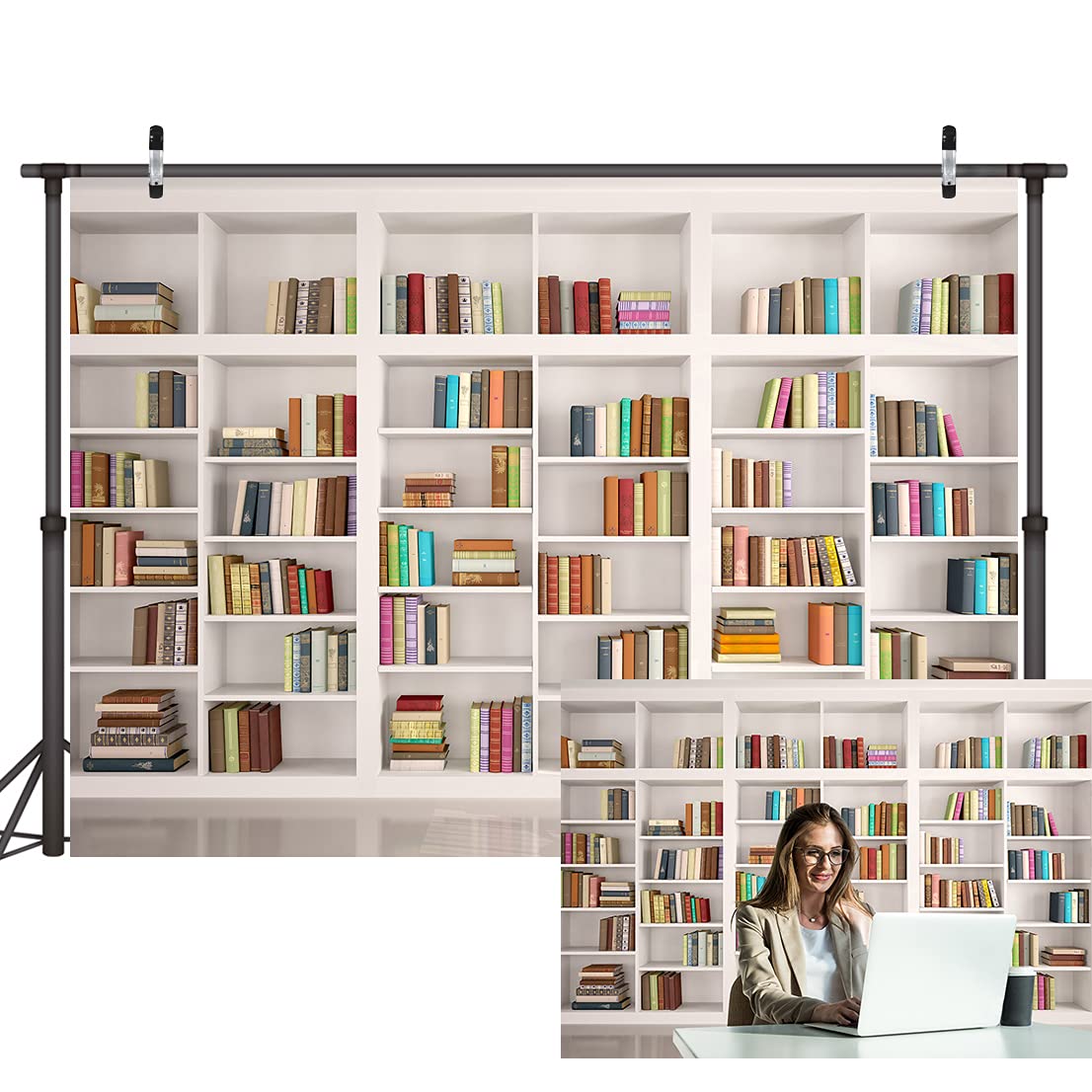 LYWYGG 7X5FT Bookshelf Backdrop Bookcase Backdrops Library Backdrop ...