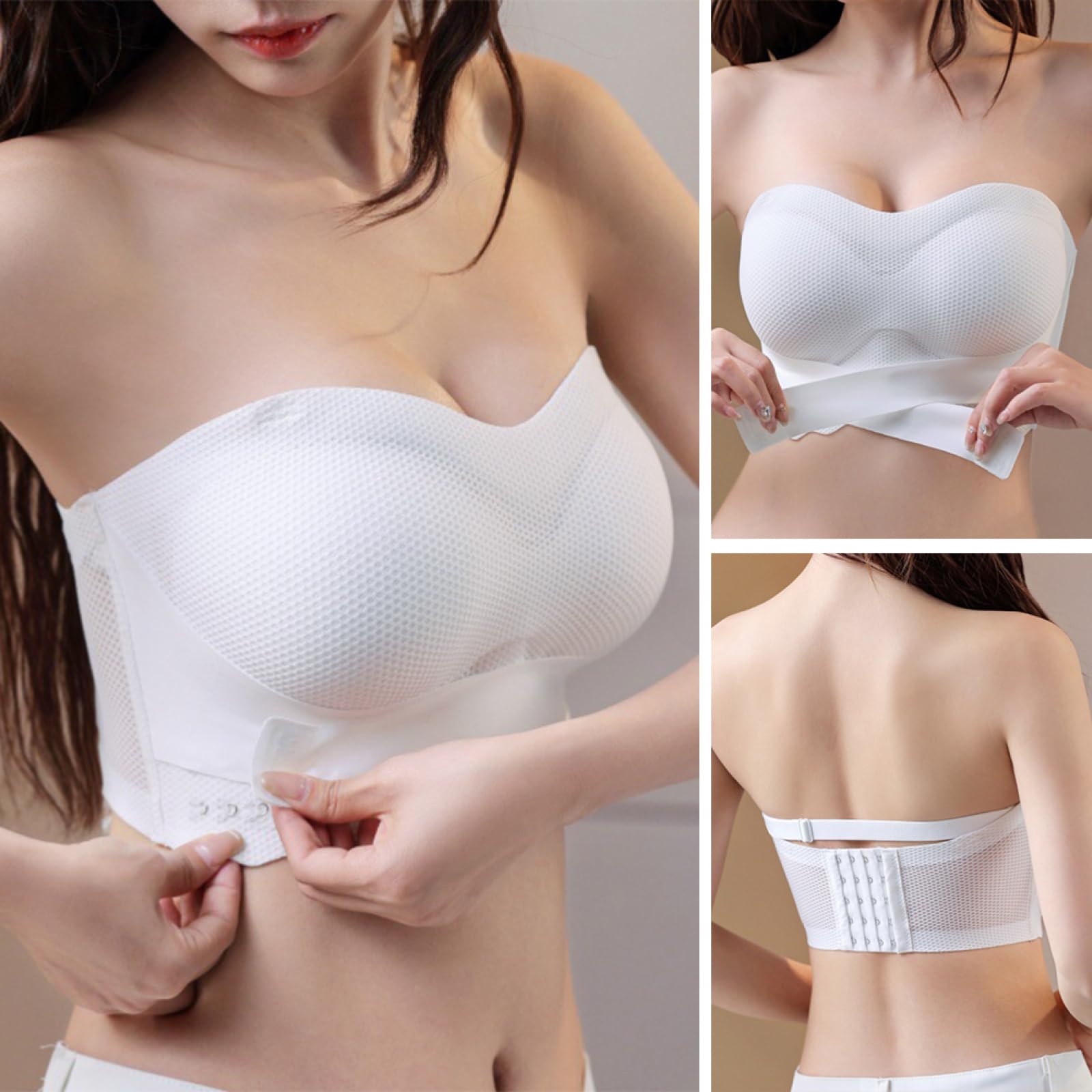 trägerloser BH Push up Damen Trägerloser BH, Ohne Bügel Bandeau BH Push Up Rutschfester Unsichtbarer BH mit Abnehmbare Träger Tshirt BH