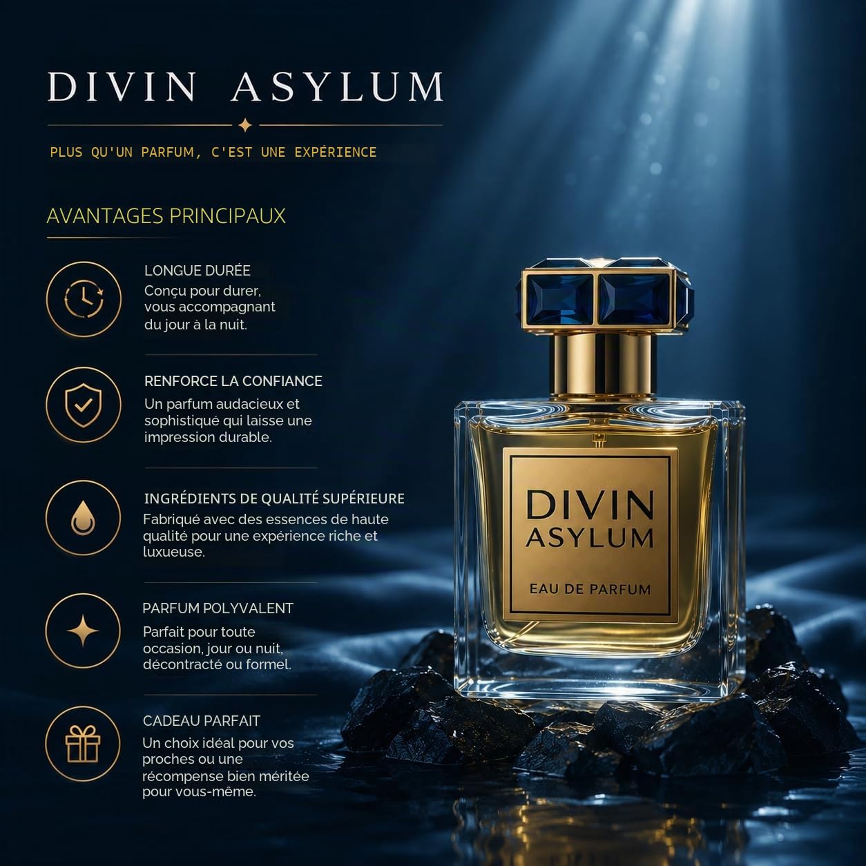 WF Divin Asylum est une eau de parfum de niche pour homme. Un parfum frais et riche de la collection de la marque, inspiré par le thème de l'espace, un espace infini, plein de profondeur et de secrets