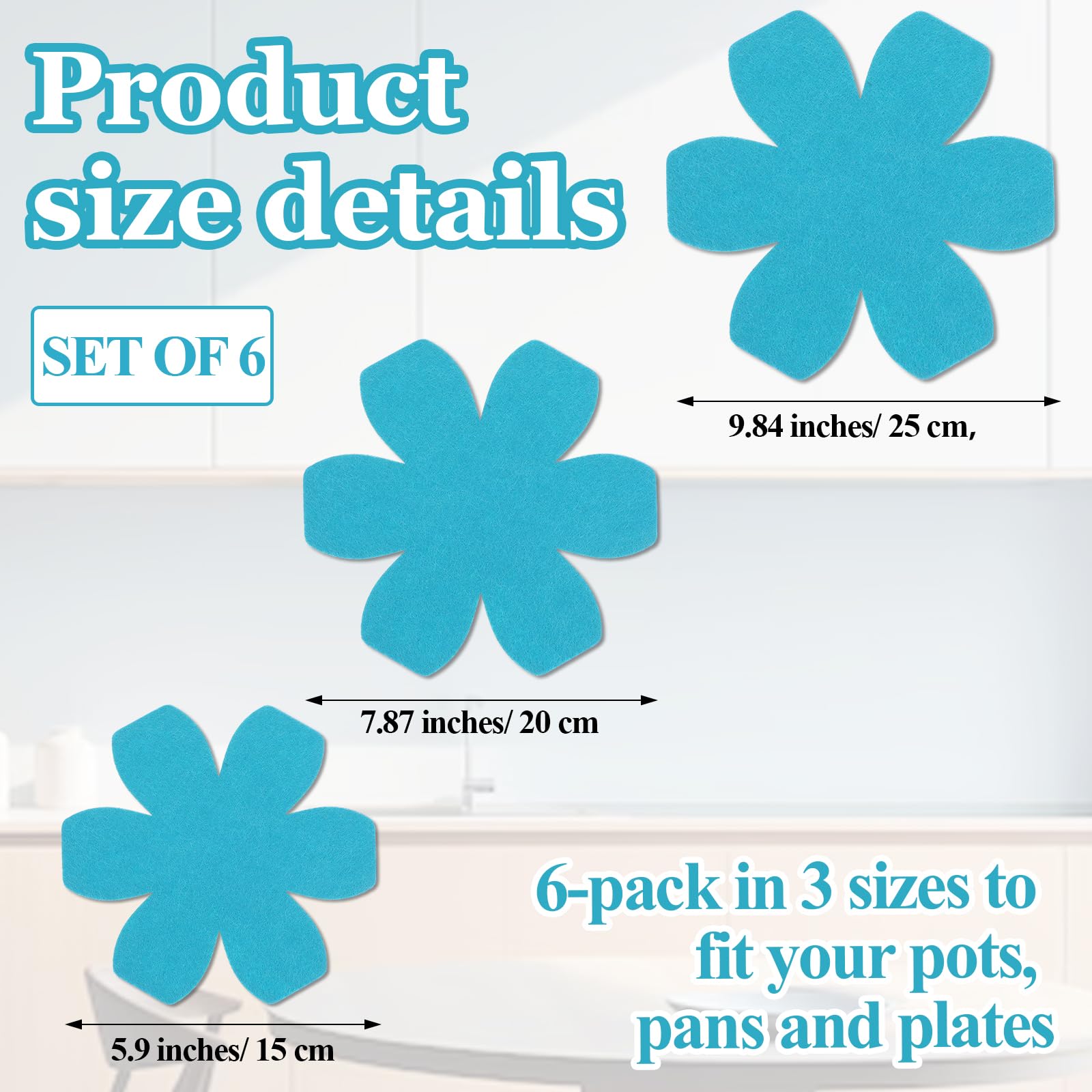 Xinjoduz Pan Protectors, Set of 6 and 3 Different Size, Larger & Thicker Felt Pot Protectors for Stacking Non Stick Pan Dividers Pan Separators Pads for Stacking and Protecting Your Cookware