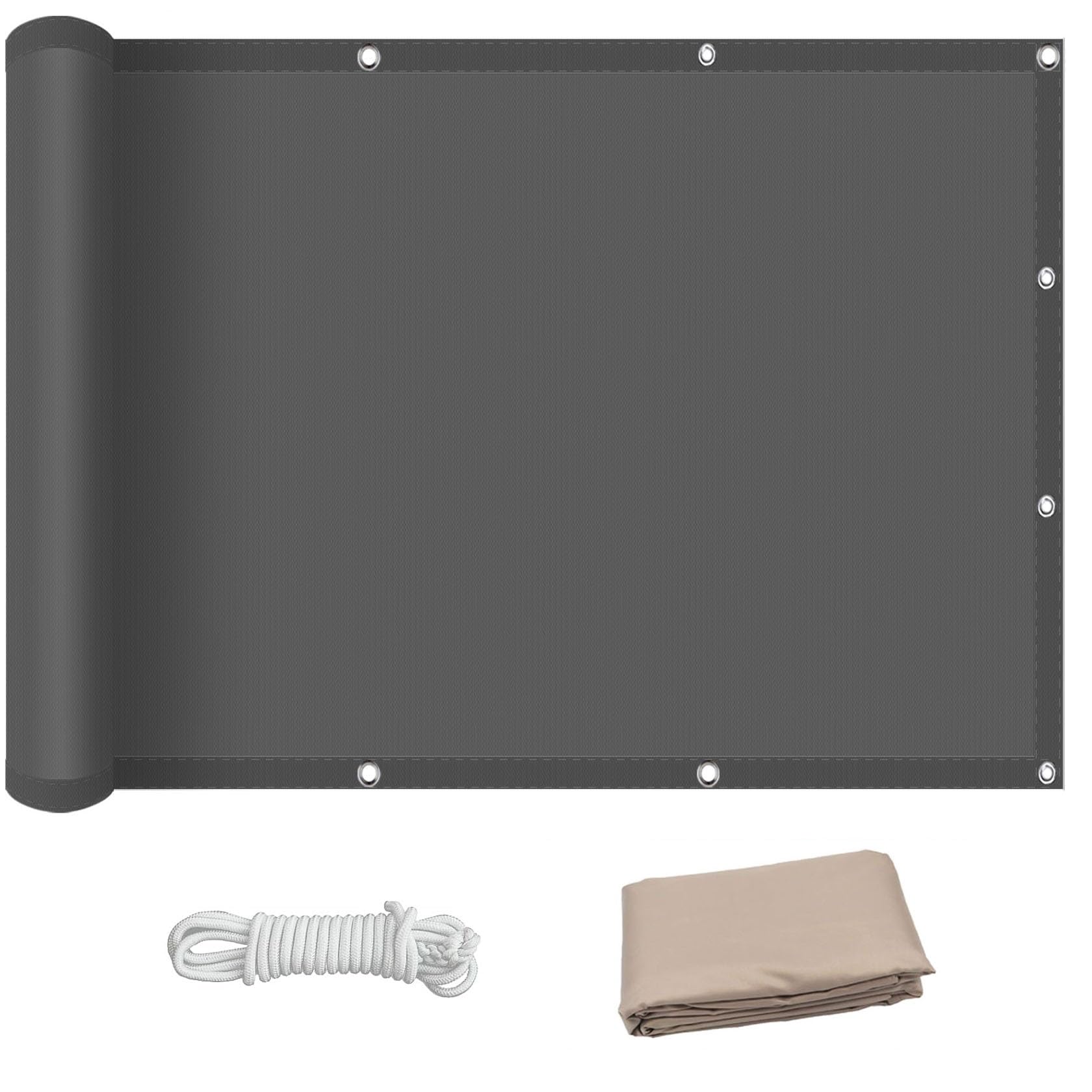 Voile d'ombrage imperméable 2.5x6.5m gris foncé avec oeillets pour terrasse