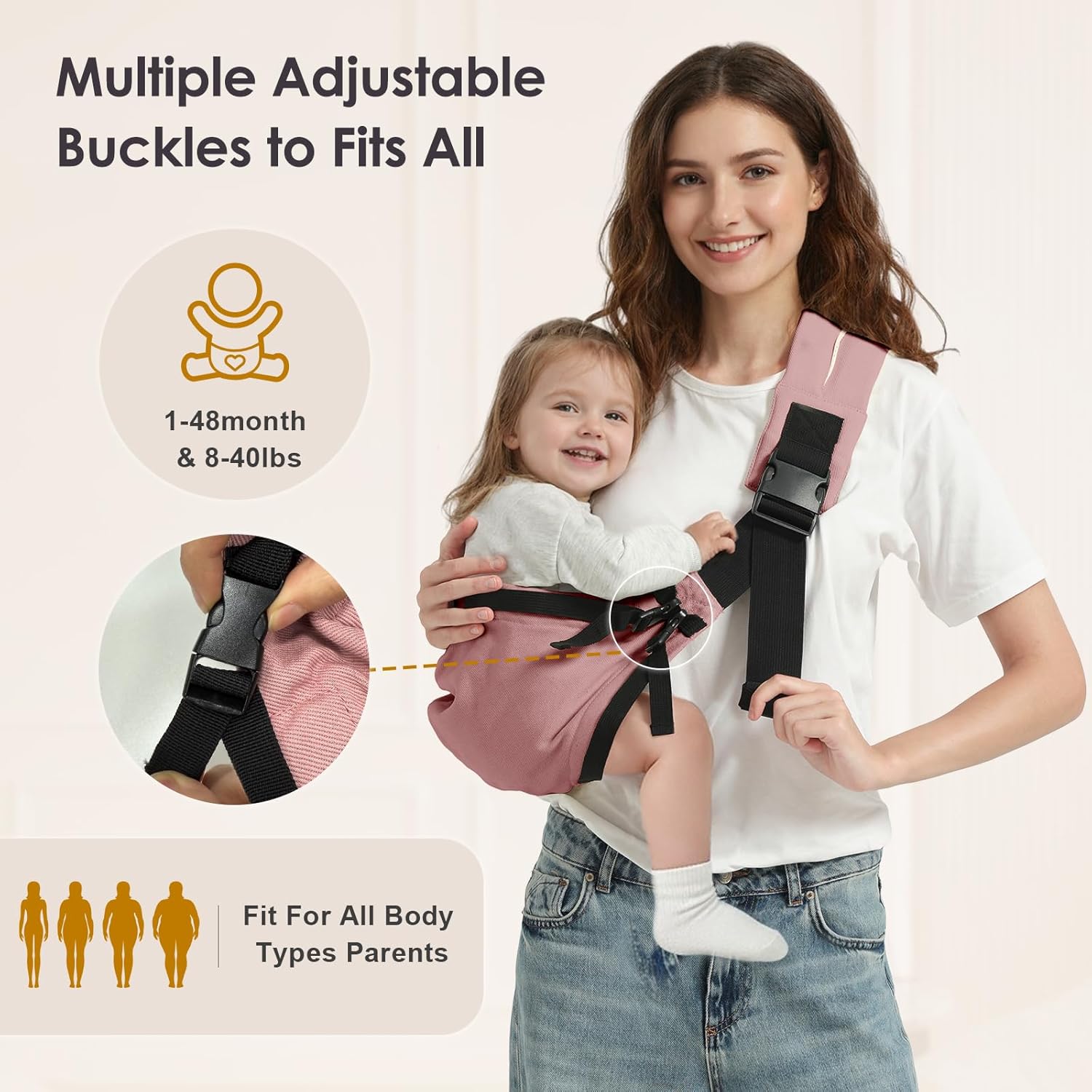 MISSWISDOM Toddler Sling Carrier, Adjustable Baby Carrier Sling 8-40 lbs, Lightweight Toddler Carrier Baby Sling Carrier, Toddler Hip Carriers One Size Fits All, Pink