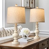 BOBOMOMO Rustic Farmhouse Table Lamps Set of 2 - 20.5" Vintage Bedside Lamps for Living Room, Bedroom Nightstand, Compact Spaces