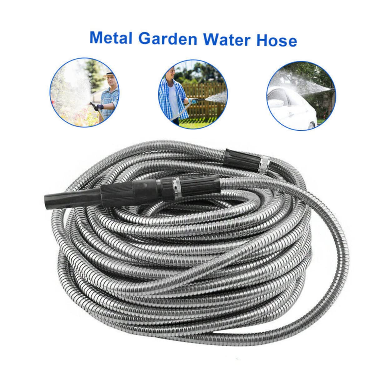 VANZACK Edelstahl Gartenschlauch Leichter Und Flexibler Dehnbarer Bewässerungsschlauch Mit Spritzdüse Für Garten Pool Und Auto Rostfrei Und Knickfrei