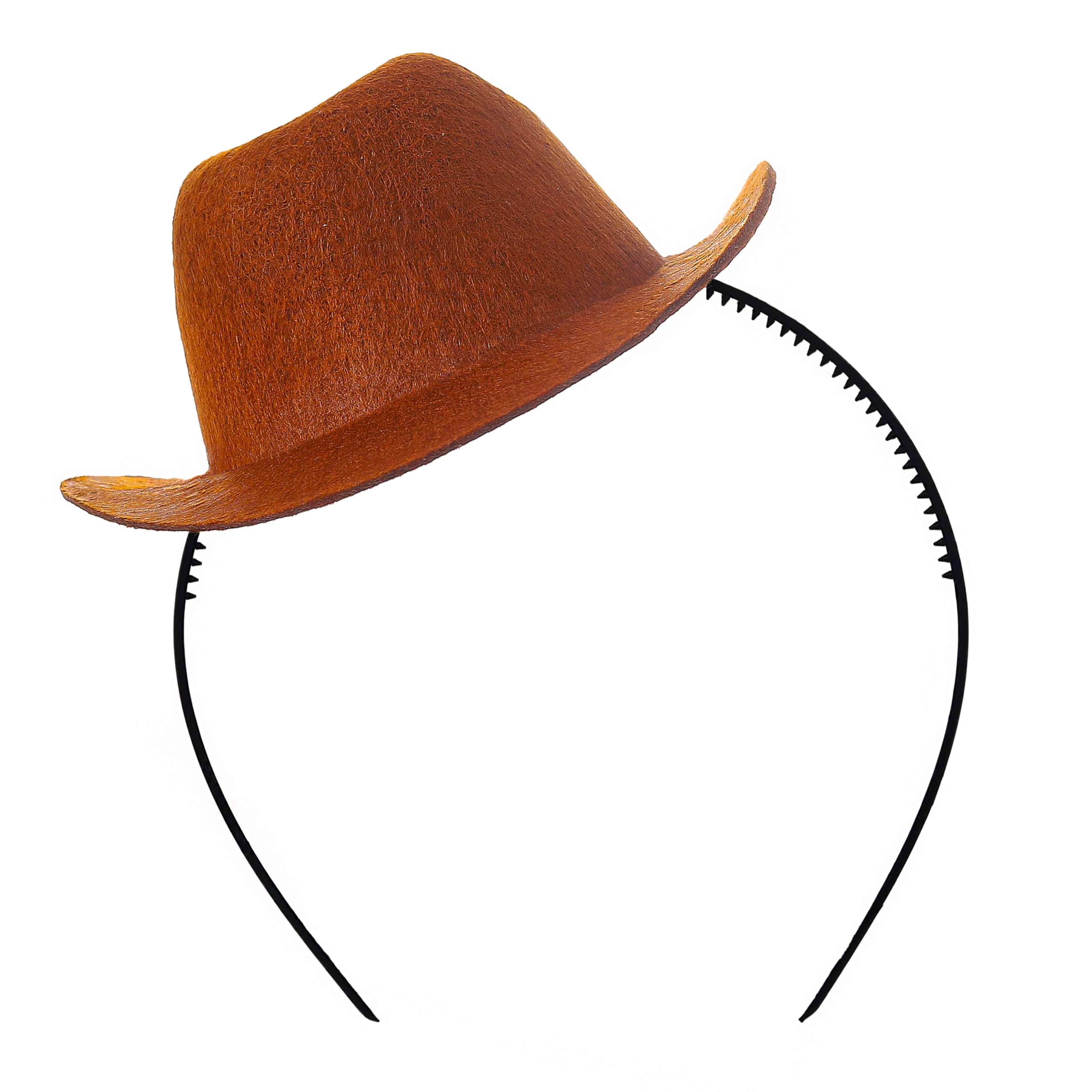 Firuilo Cowgirl Hat Headband Mini Cowboy Hat Headbands Western Cowboy Hairbands Cowgirl Costume Hair Accessories for Women, Brown, One Size