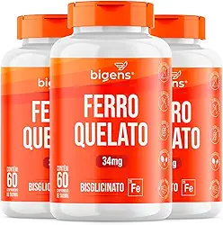 Ferro Quelato Bisglicinato 34mg, Bigens, 60 comprimidos (Kit 3)