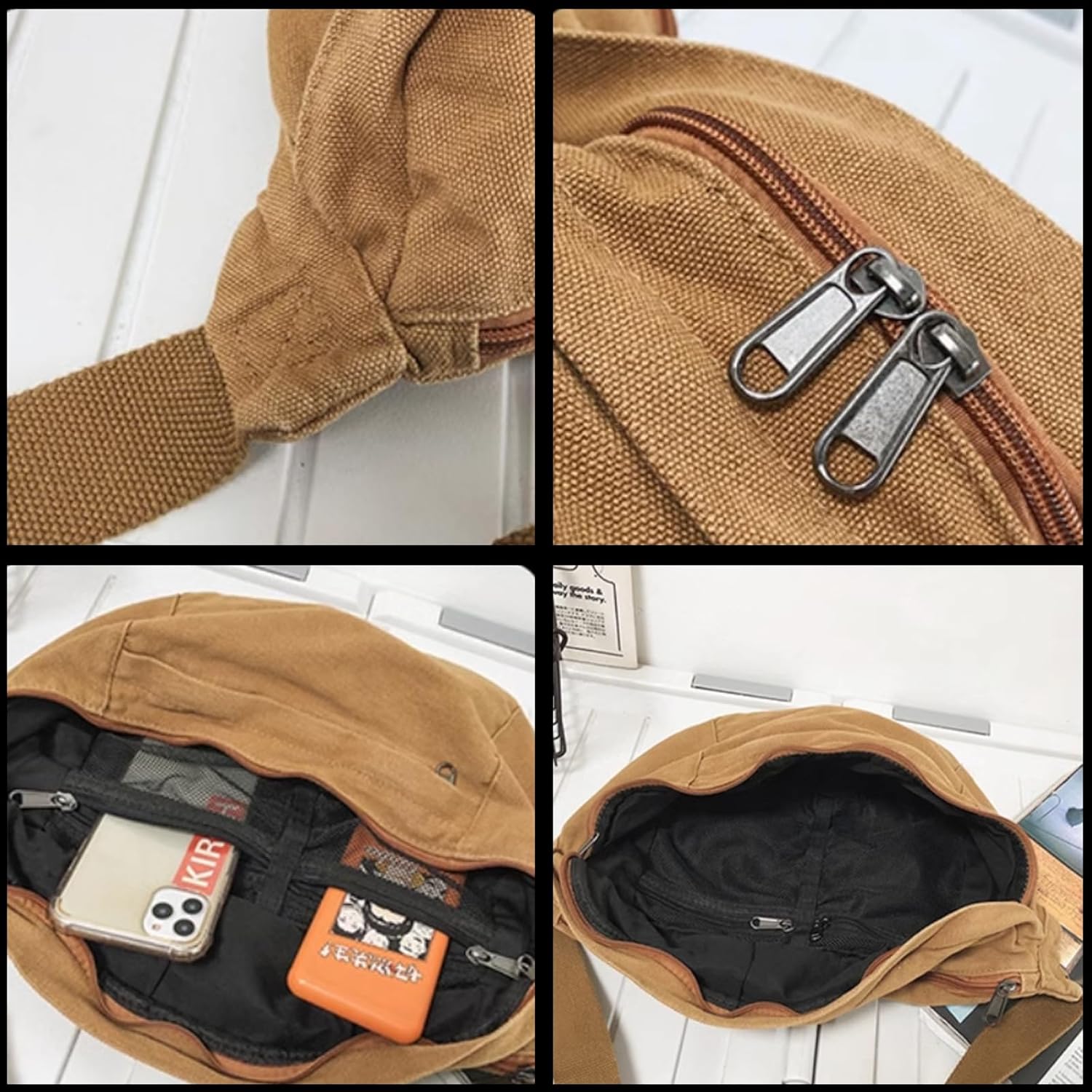 Unisex Slouchy Sling Bag, Large Fanny Pack with Multiple Compartments, Canvas Chest Purse Crossbody Bag, Adjustable Strap, Large Capacity (Orange)