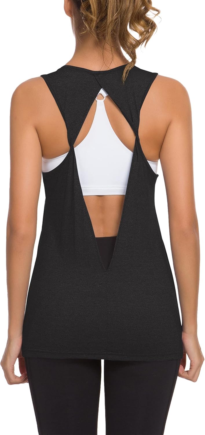 Laughido Womens Open Back Workout Tops Athletic Yoga Vests Backless Sleeveless Tank Tops